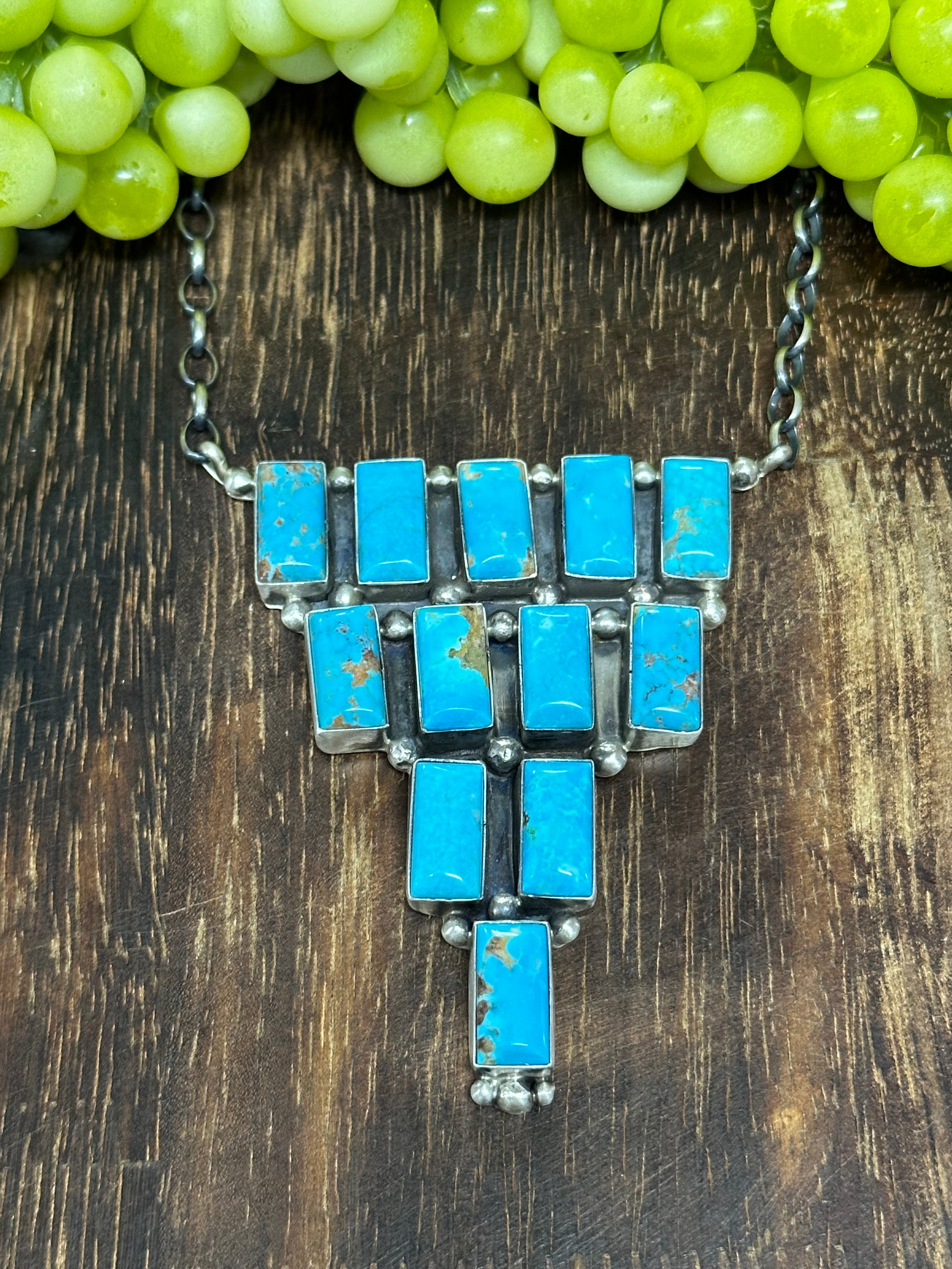 Donovan Skeets Kingman Turquoise & Sterling Silver Cluster Necklace & Adjustable Ring Set