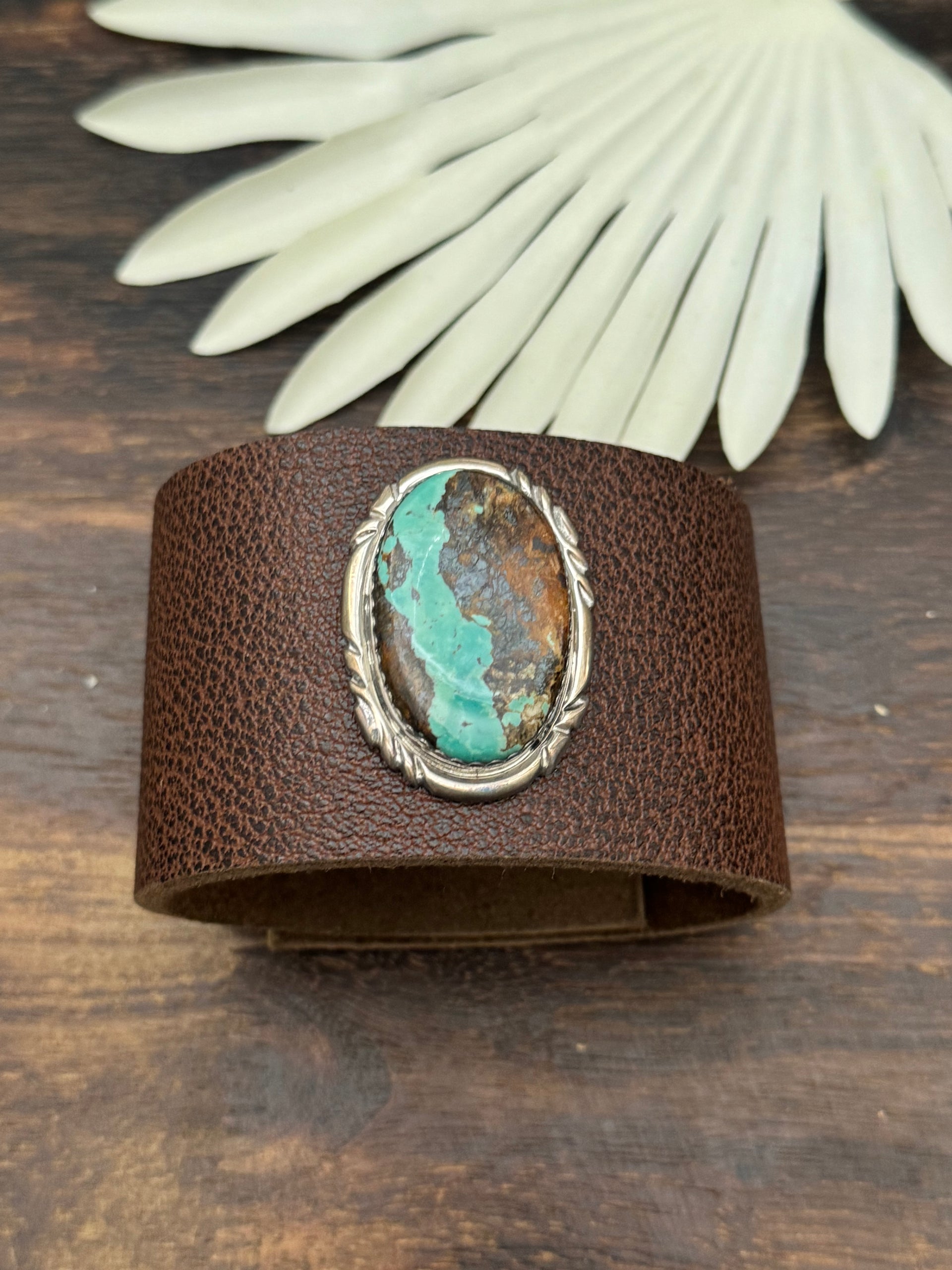 Julia Etsitty Kingman Turquoise & Genuine Leather Bracelet
