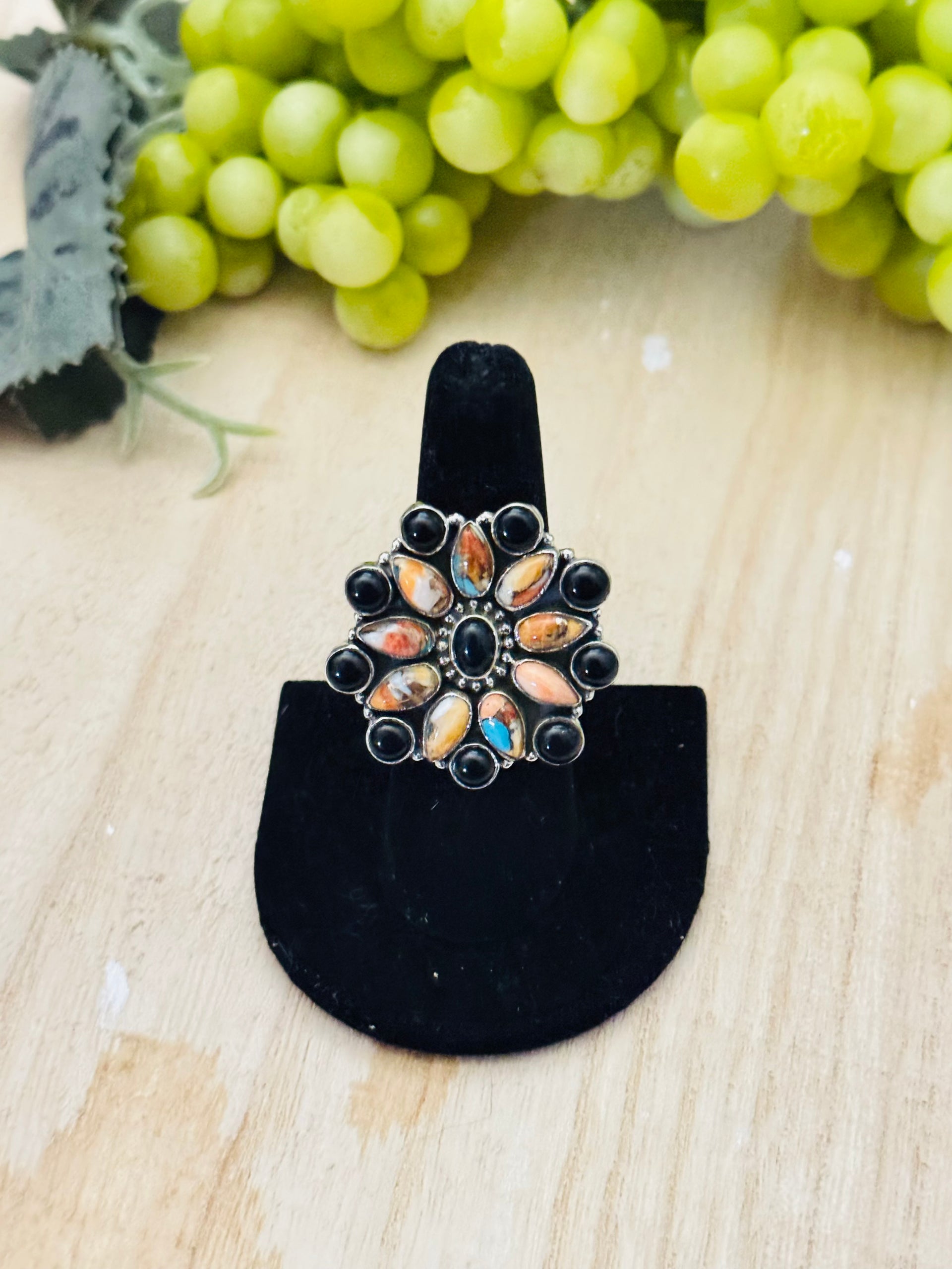 Southwest Handmade Multi Stone & Sterling Silver Adjustable Cluster Ring