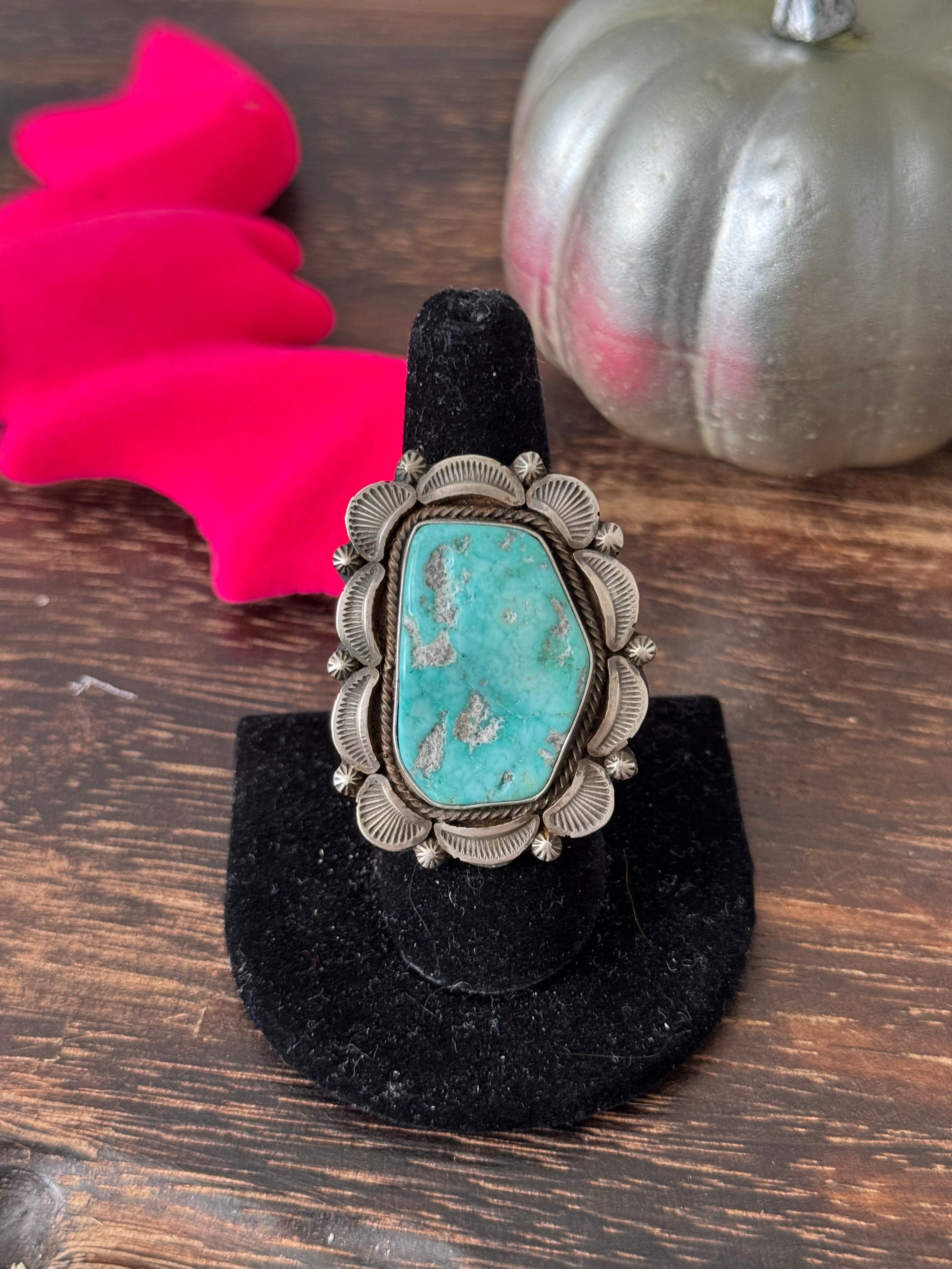 Sheila Becenti Kingman Turquoise Sterling Silver Ring Size 8.75