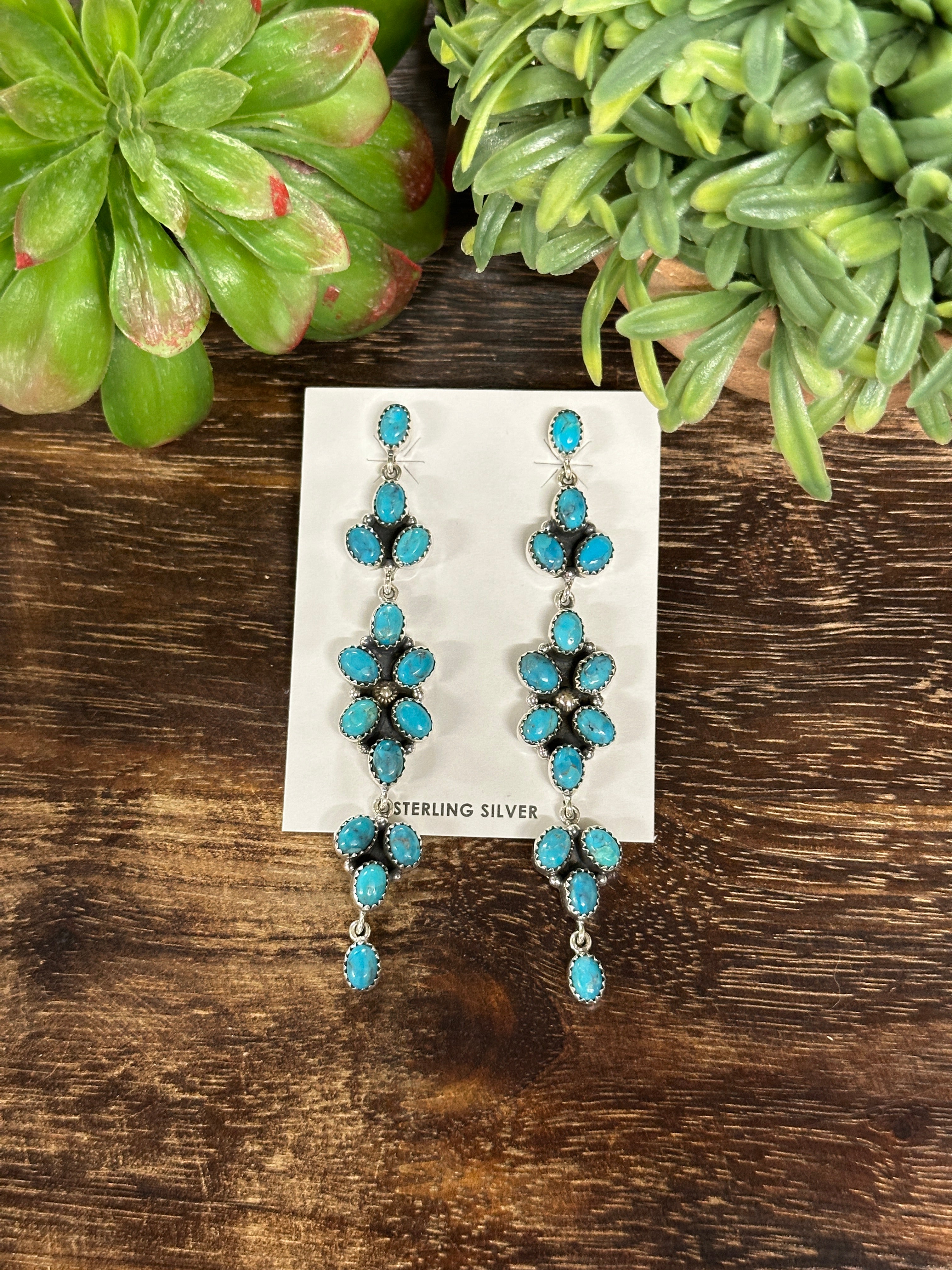 Southwest Handmade Kingman Turquoise & Sterling Silver Post Dangle Earrings