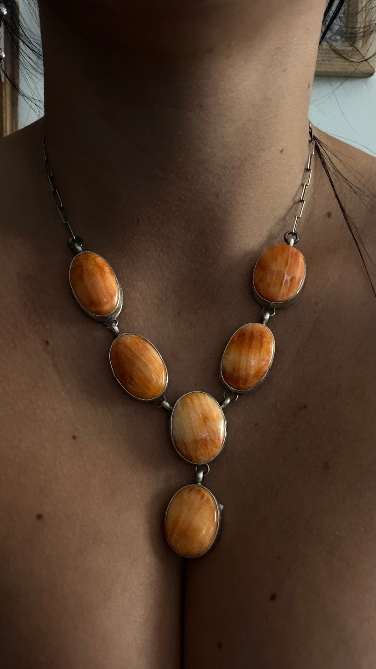 Myra Benally Spiny Oyster & Sterling Silver Lariat Necklace Set