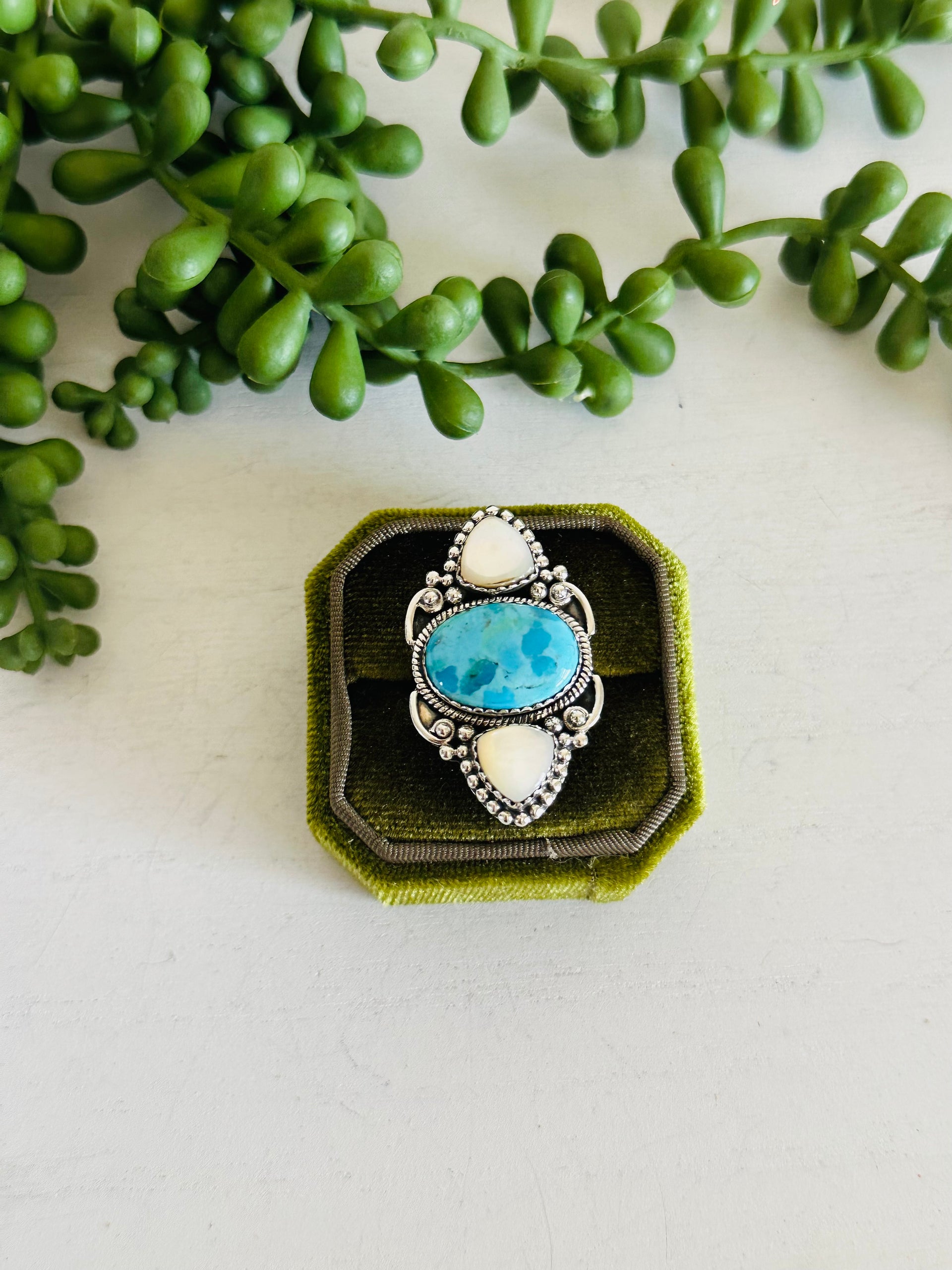 Southwest Handmade Multi Stone & Sterling Silver Adjustable Cluster Ring