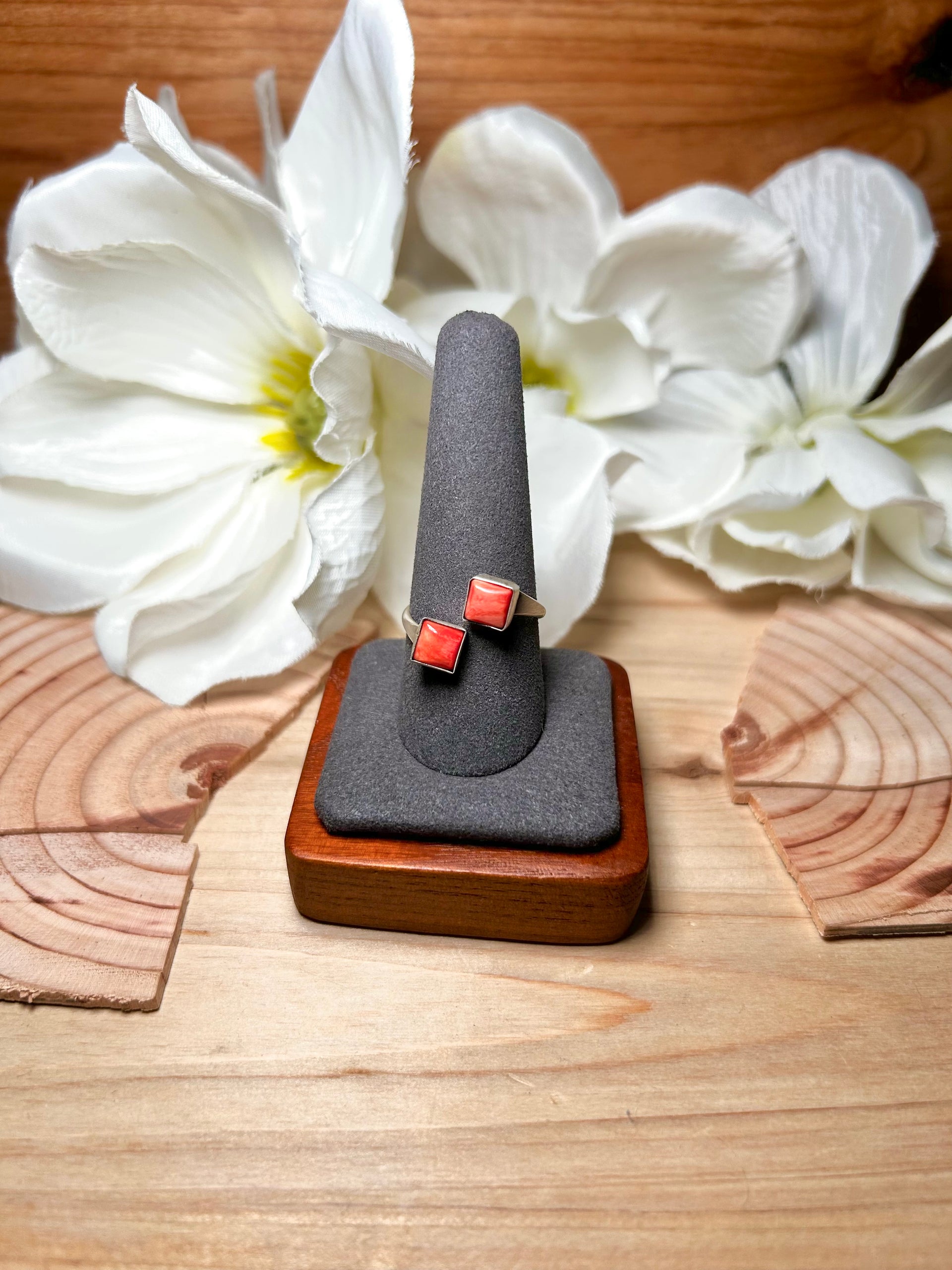 Navajo Made Spiny Oyster & Sterling Silver Adjustable Ring