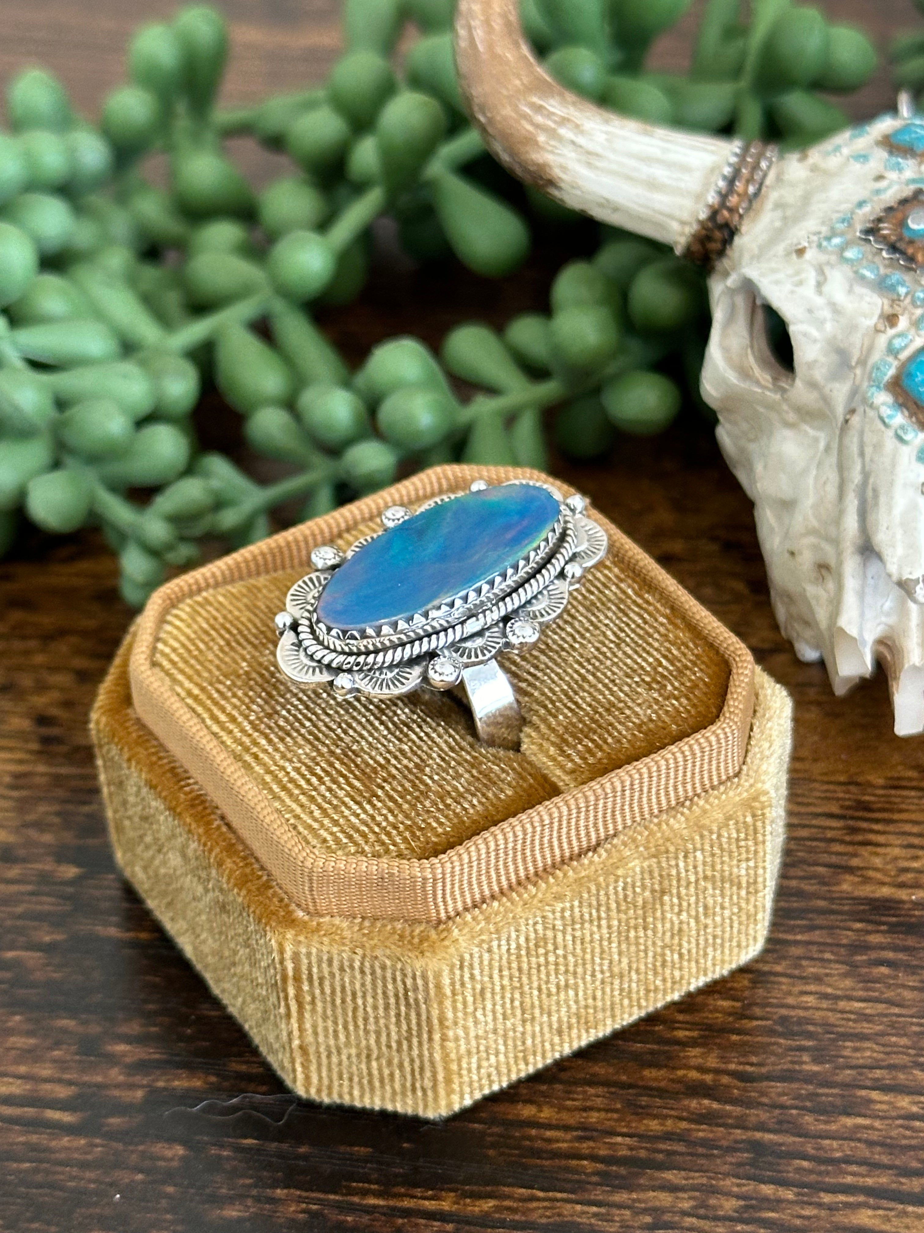 Southwest Handmade Opal & Sterling Silver Adjustable Ring