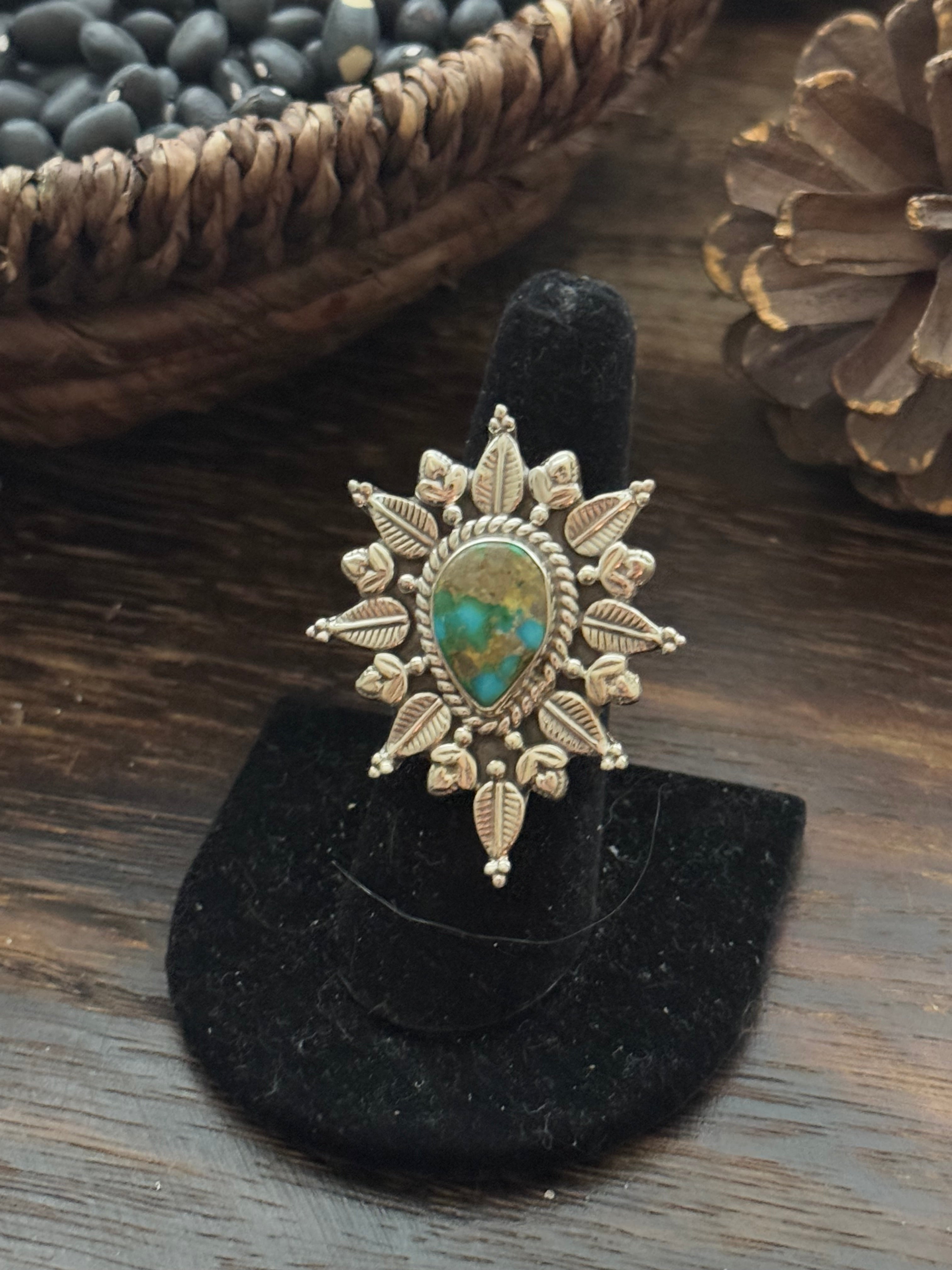 Southwest Handmade Sonoran Mountain Turquoise & Sterling Silver Adjustable Ring