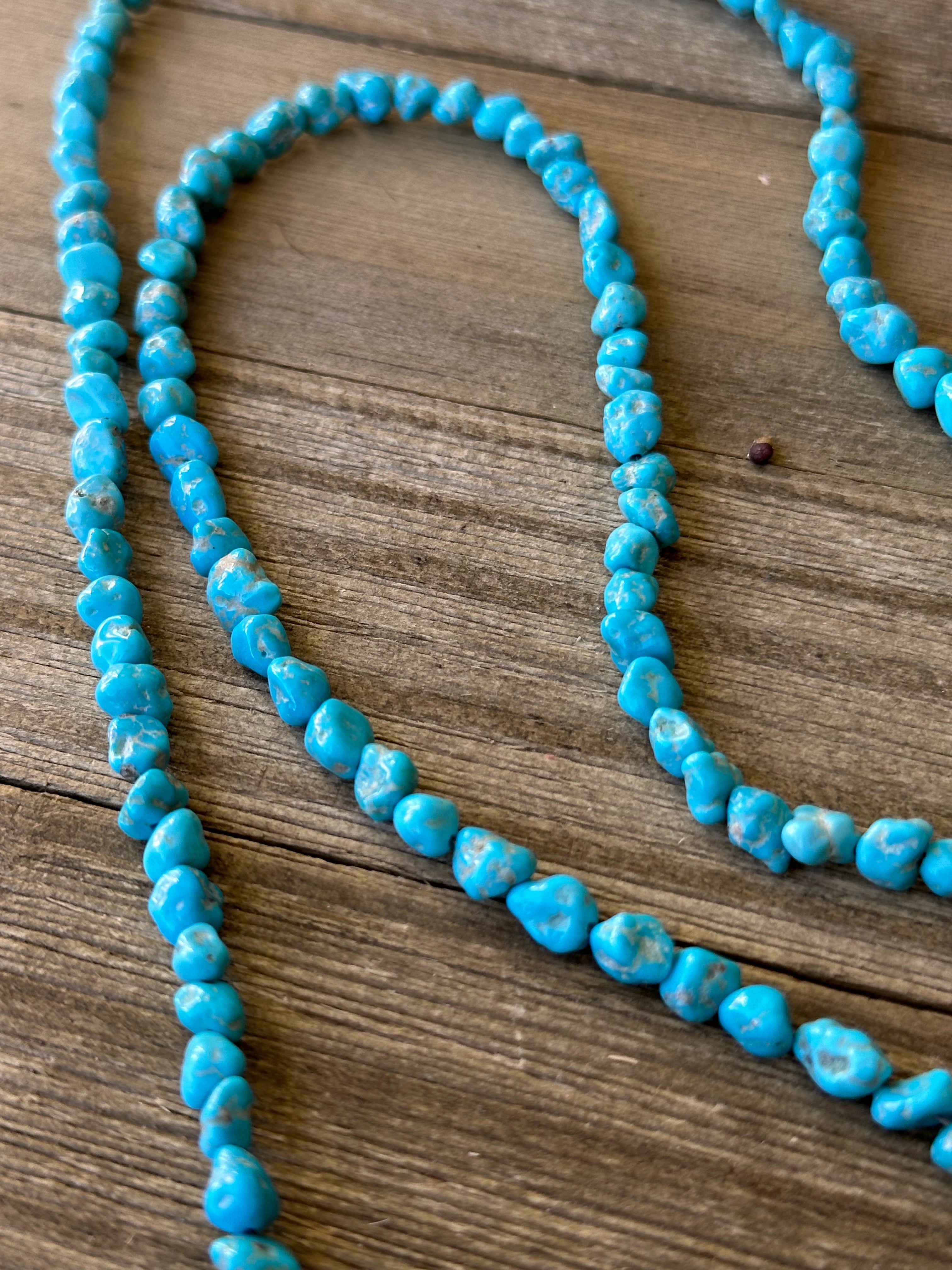 Navajo Strung Kingman Turquoise & Sterling Silver Beaded Necklace