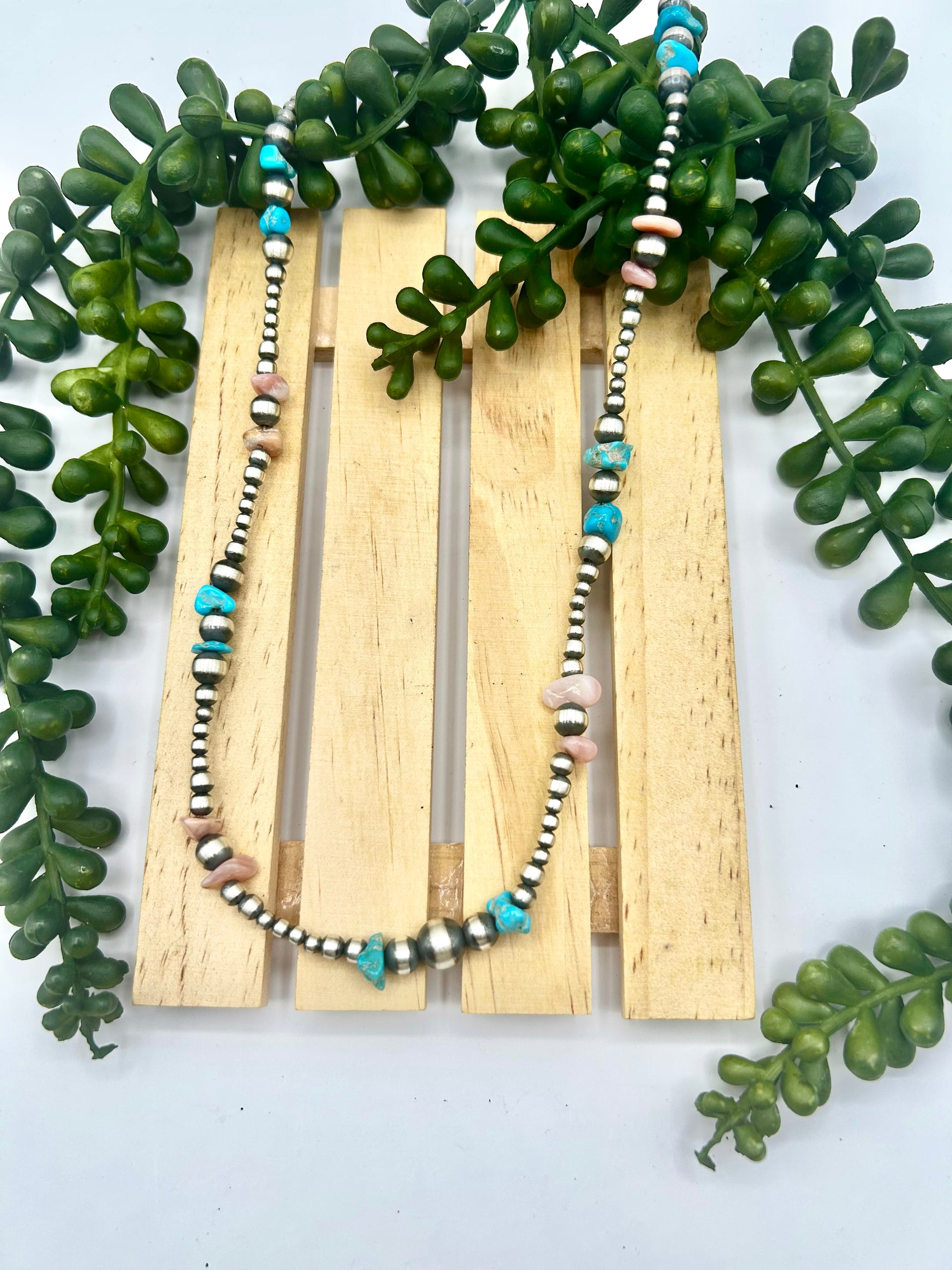 Navajo Made Strung Multi Stone & Sterling Silver Necklace