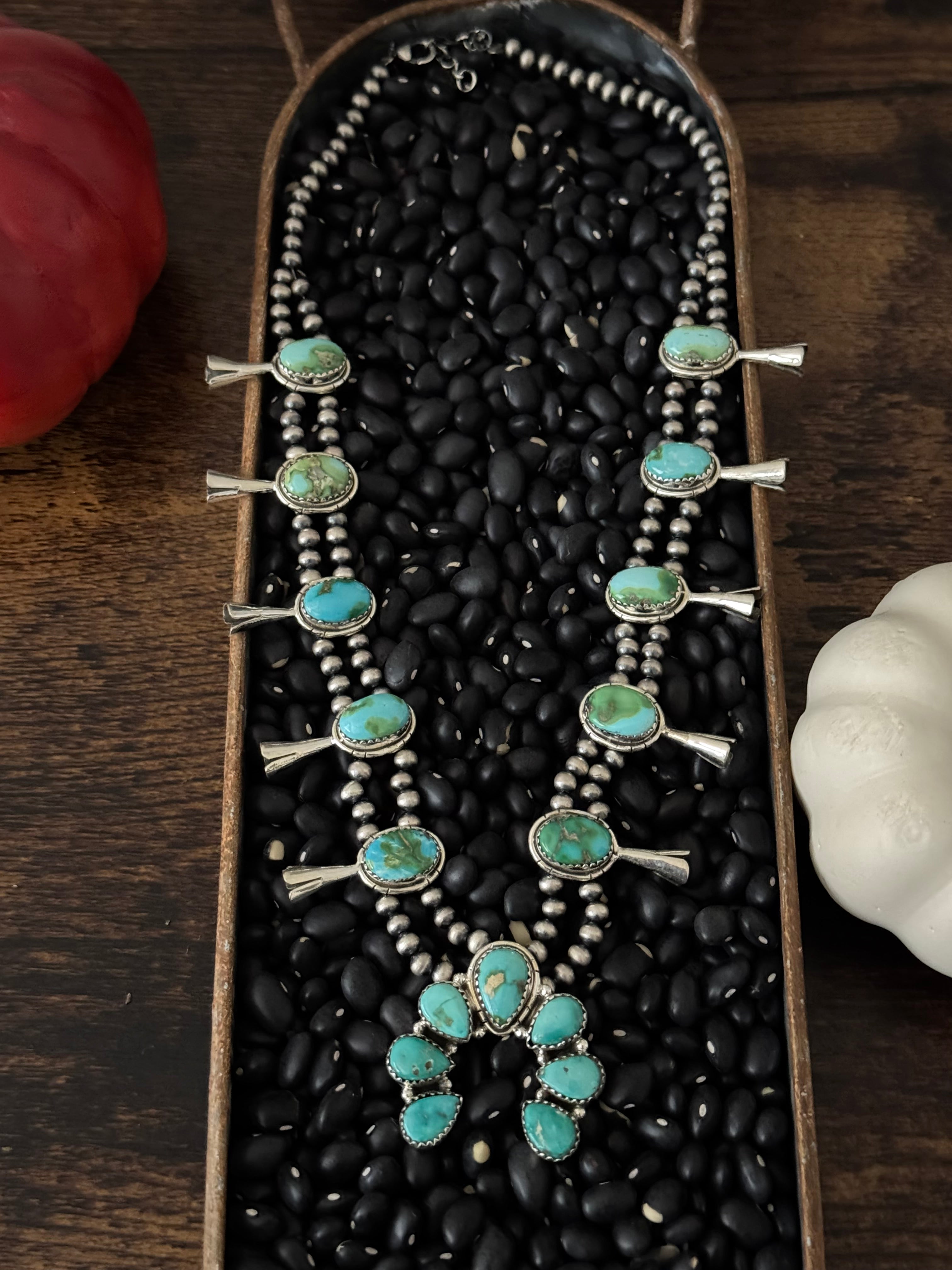 TTD Sonoran Mountain Turquoise & Sterling Silver Squash Blossom Necklace