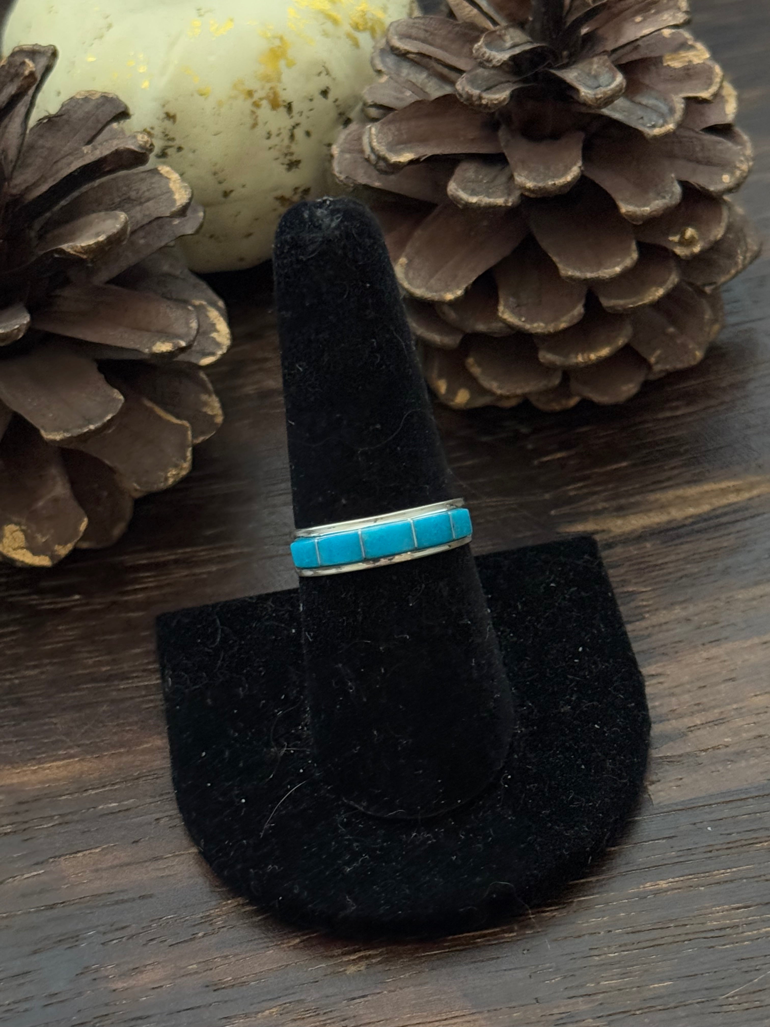 Navajo Made Kingman Turquoise & Sterling Silver Inlay Ring