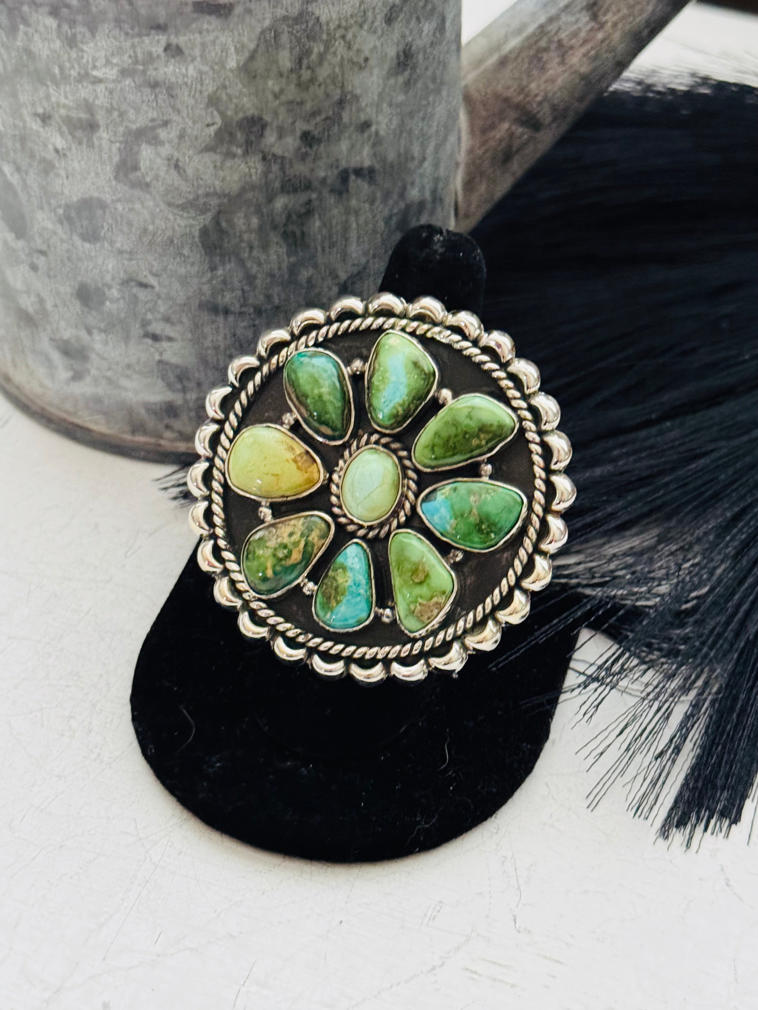 Southwest Handmade Sonoran Mountain Turquoise & Sterling Silver Adjustable Cluster Ring