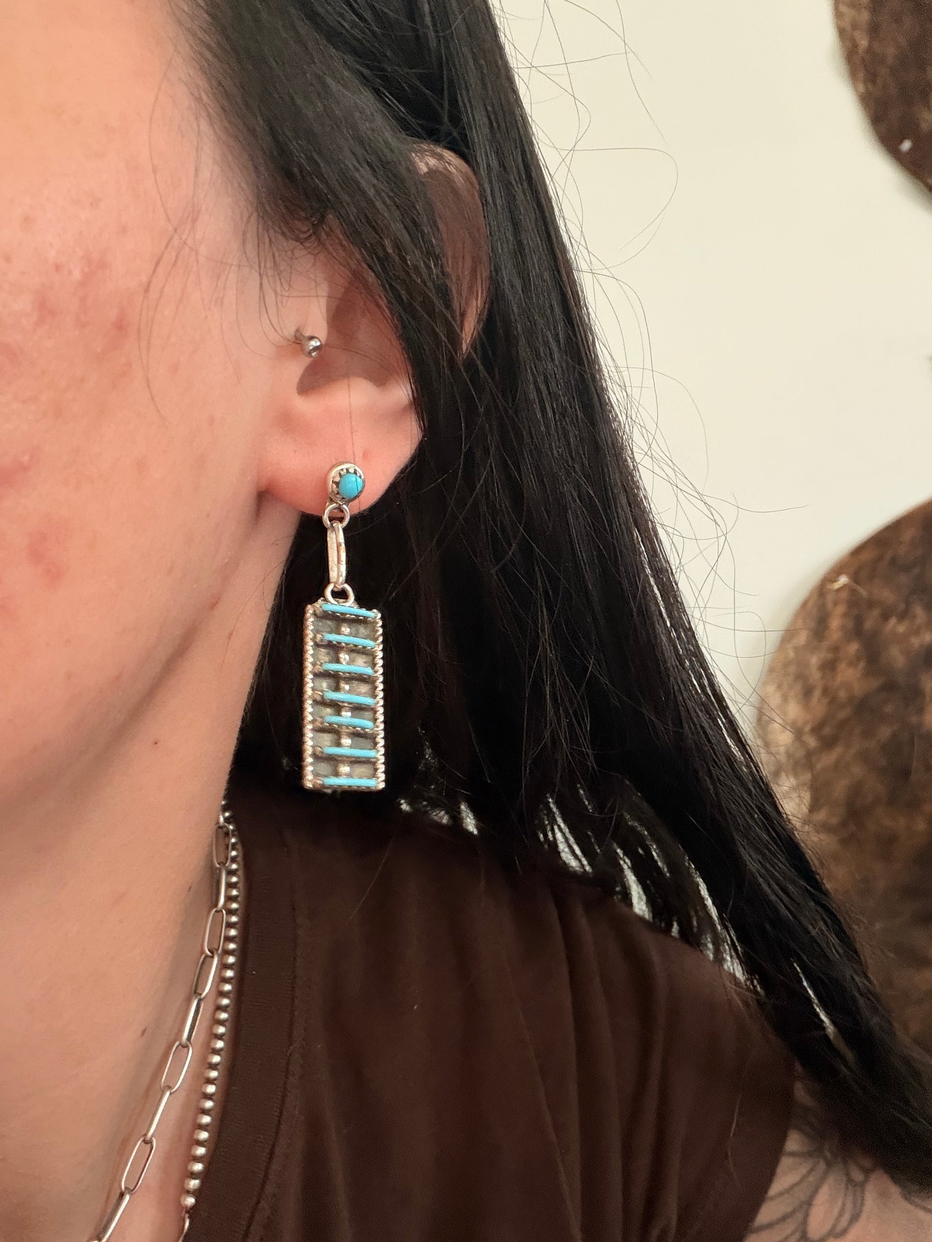 Davis Kaamaree Kingman Turquoise & Sterling Silver Post Dangle Earrings