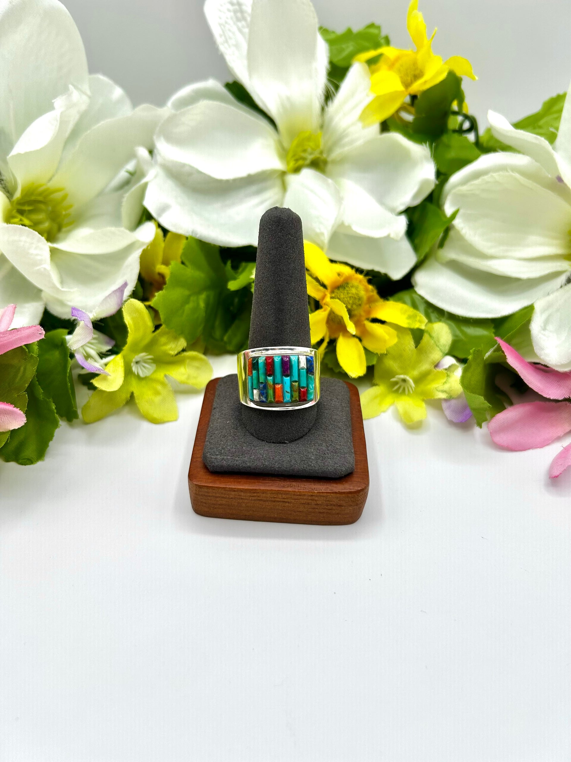 Navajo Made Multi Stone & Sterling Silver Ring Size 12