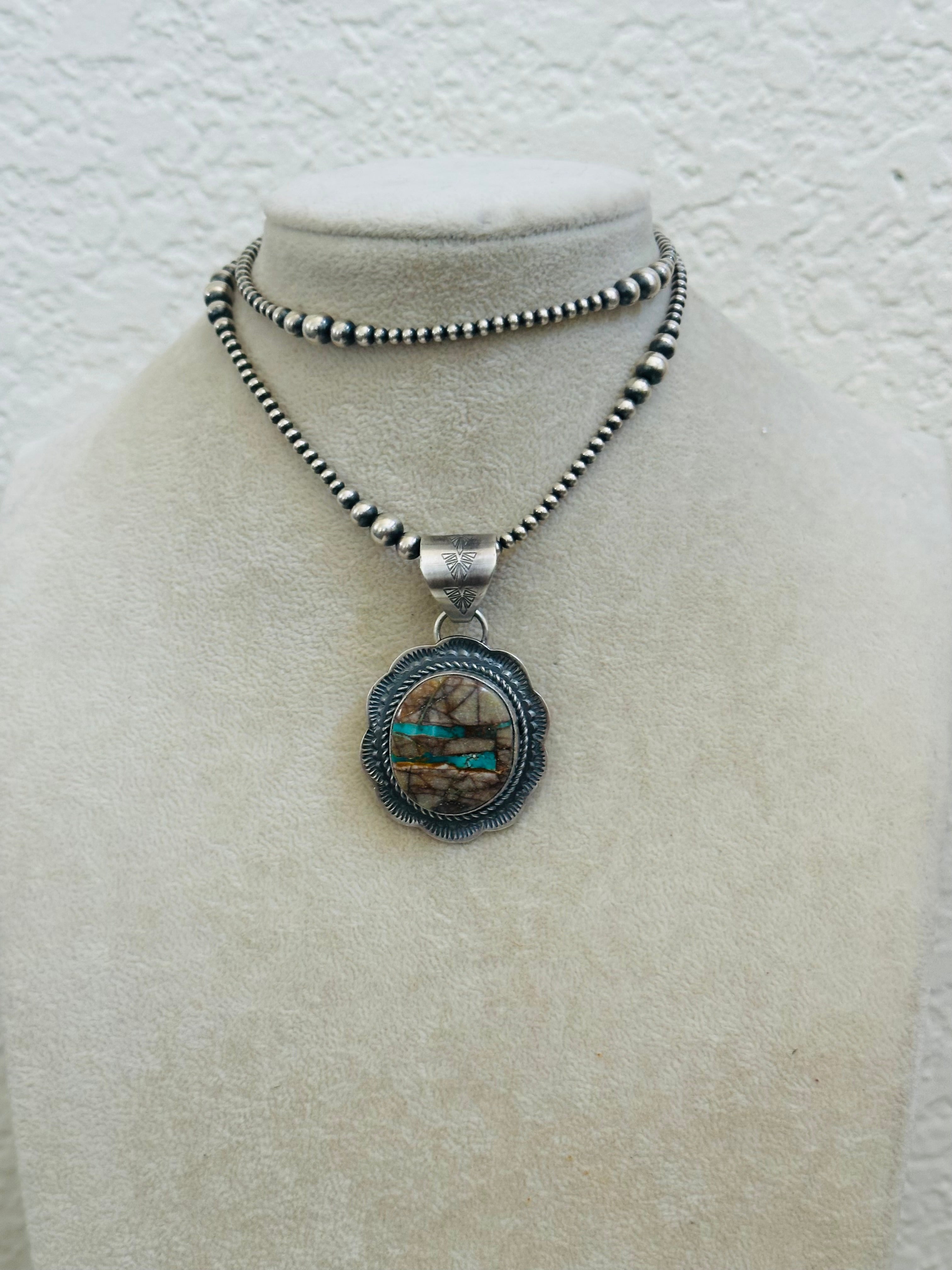 Gilbert Platero Boulder Turquoise & Sterling Silver Pendant