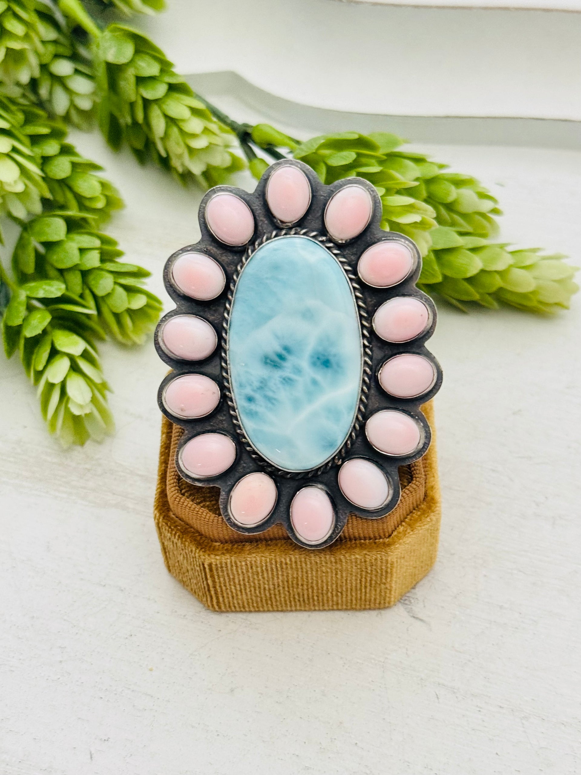 Navajo Made Multi Stone & Sterling Silver Adjustable Ring