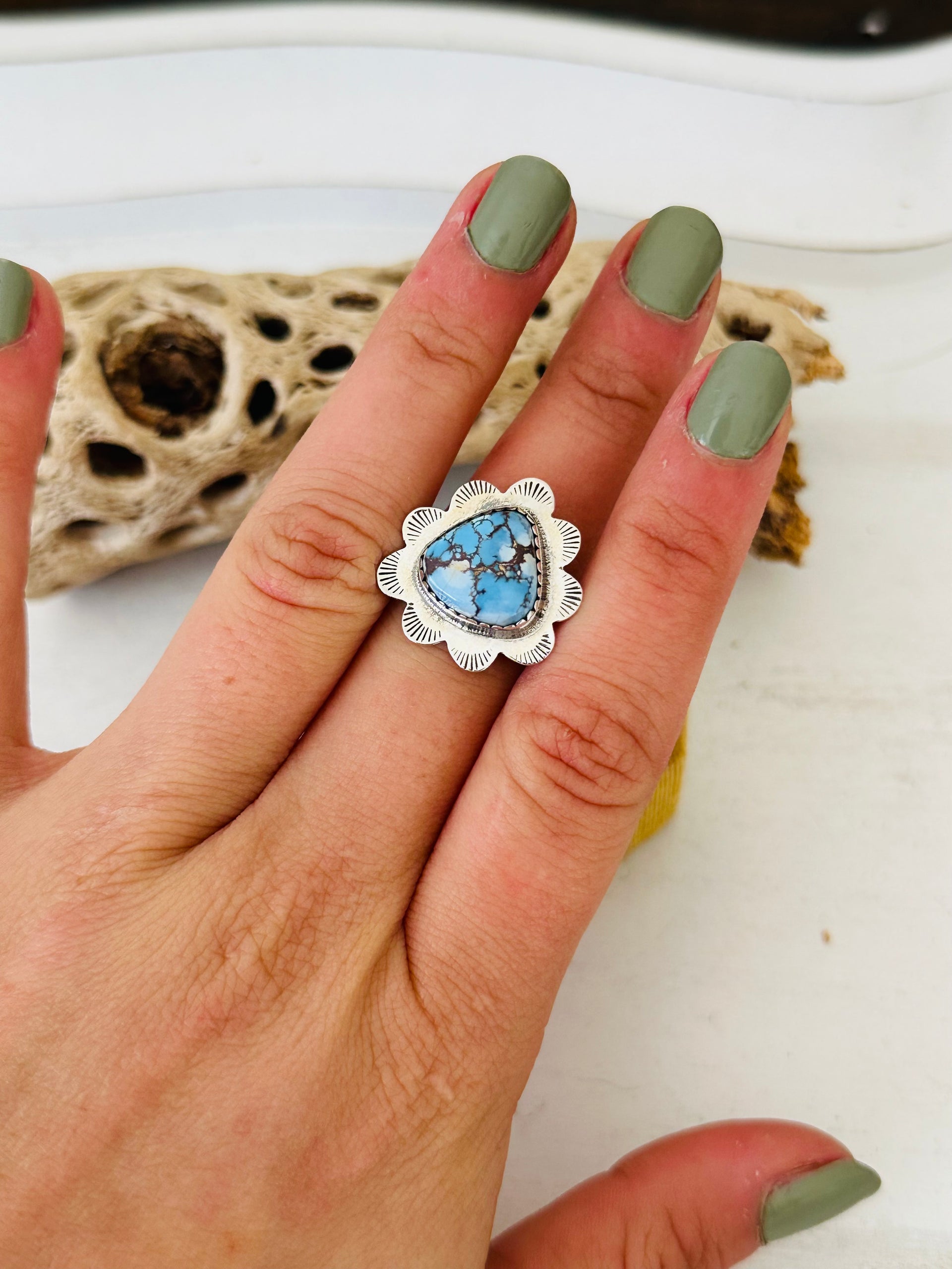 Southwest Handmade Golden Hills Turquoise & Sterling Silver Adjustable Ring