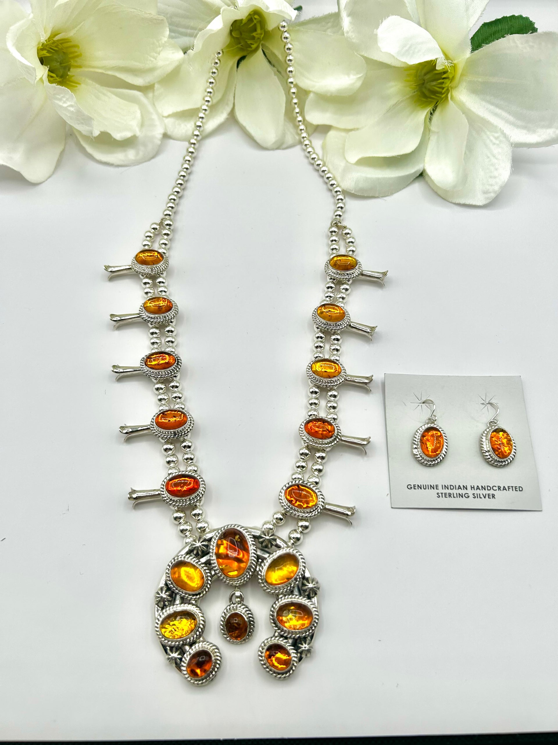 Thomas Francisco Amber & Sterling Silver Necklace Set