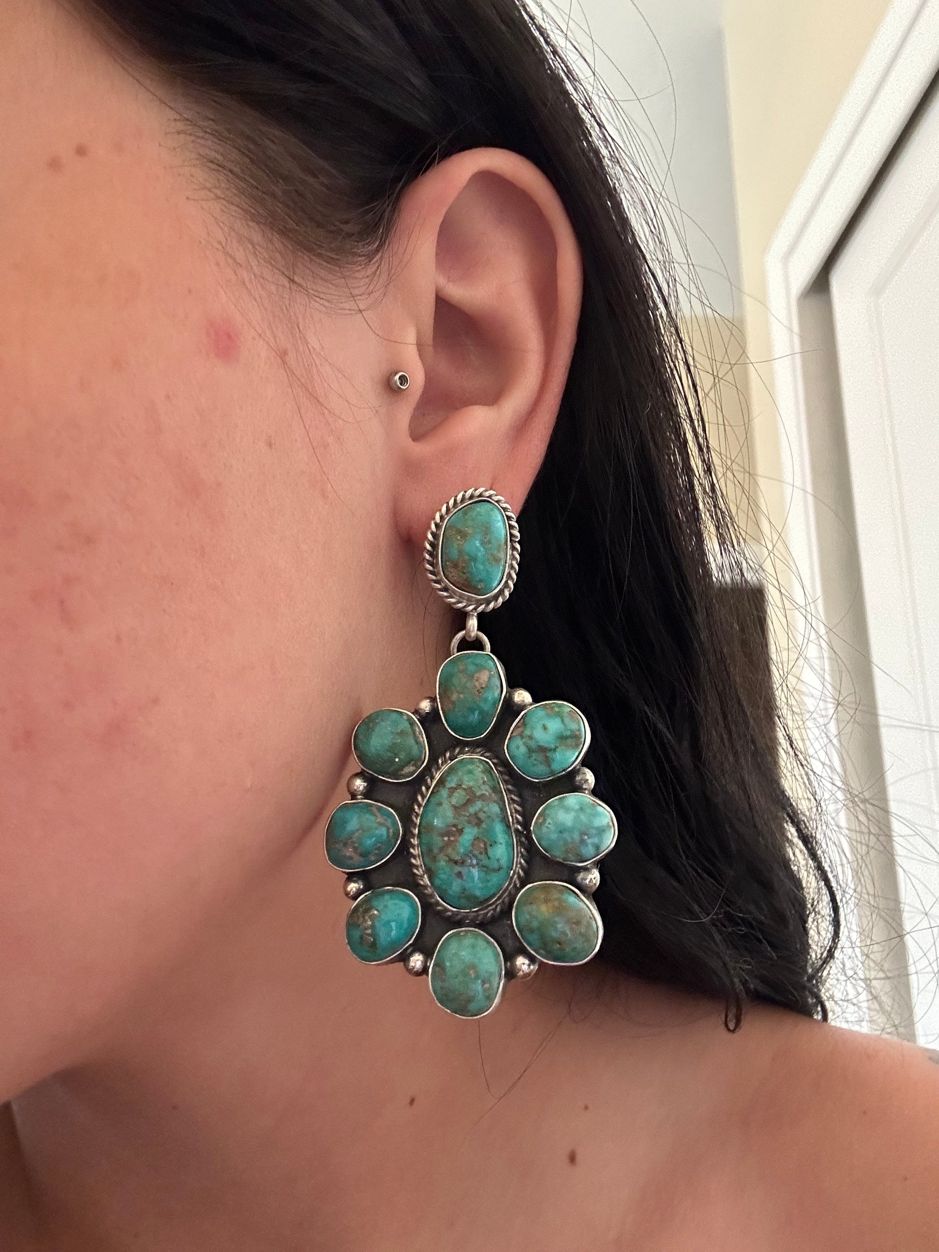 Belinda Begay Sonoran Mountain Turquoise & Sterling Silver Post Dangle Cluster Earrings