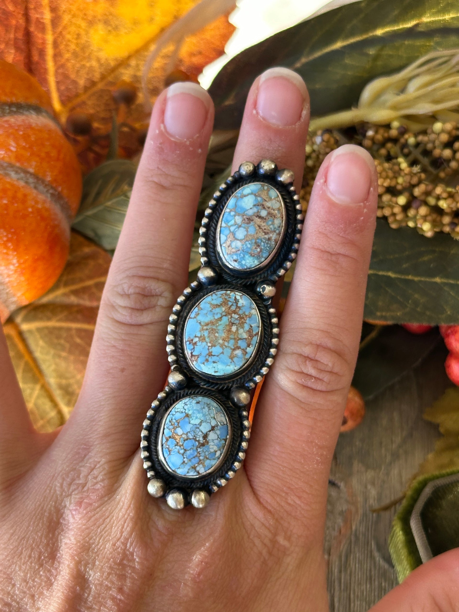 Kathleen Livingston Golden Hill’s Turquoise & Sterling Silver Cluster Ring Size 8.25