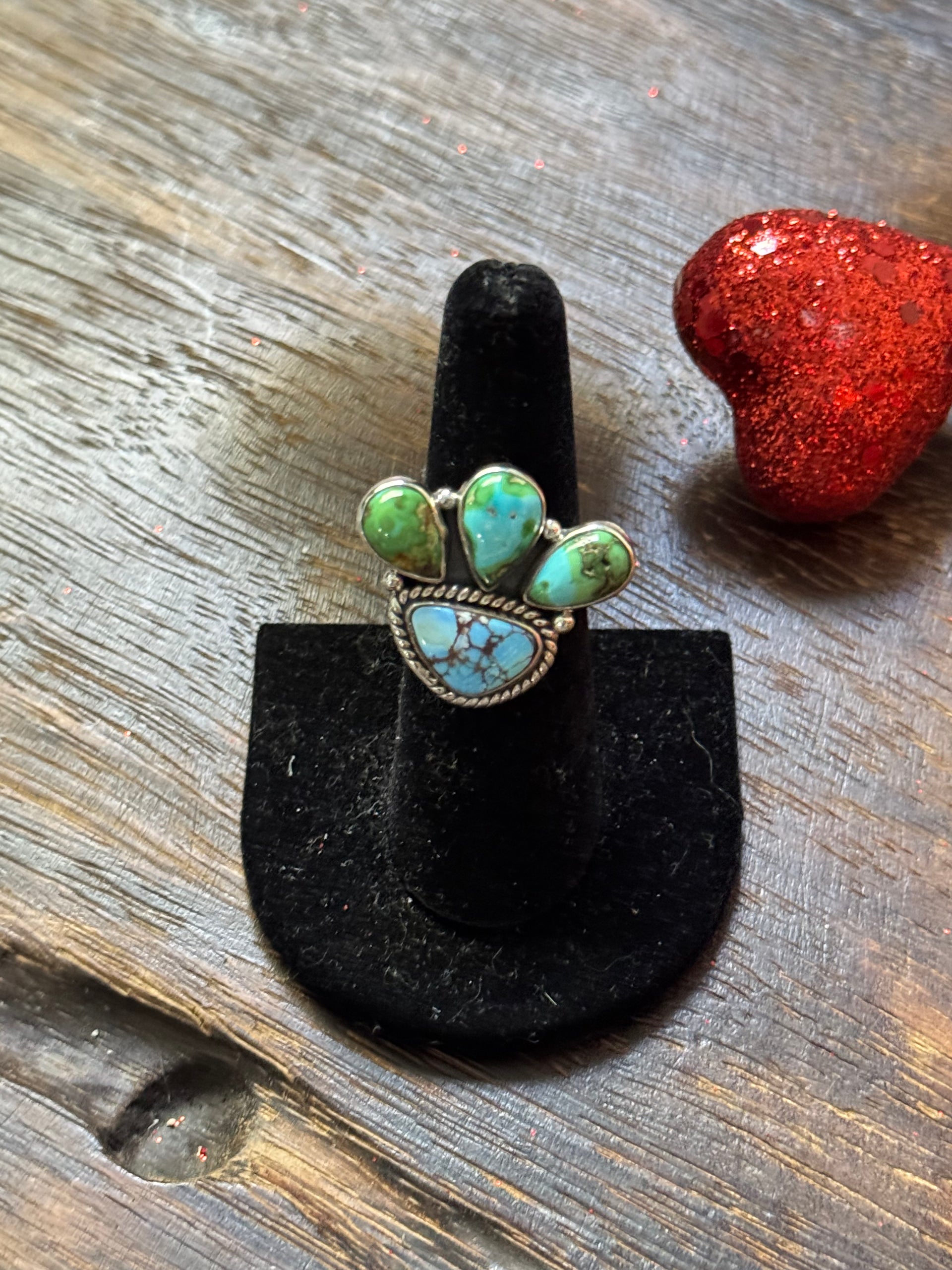 Southwest Handmade Multi Stone & Sterling Silver Adjustable Cluster Ring