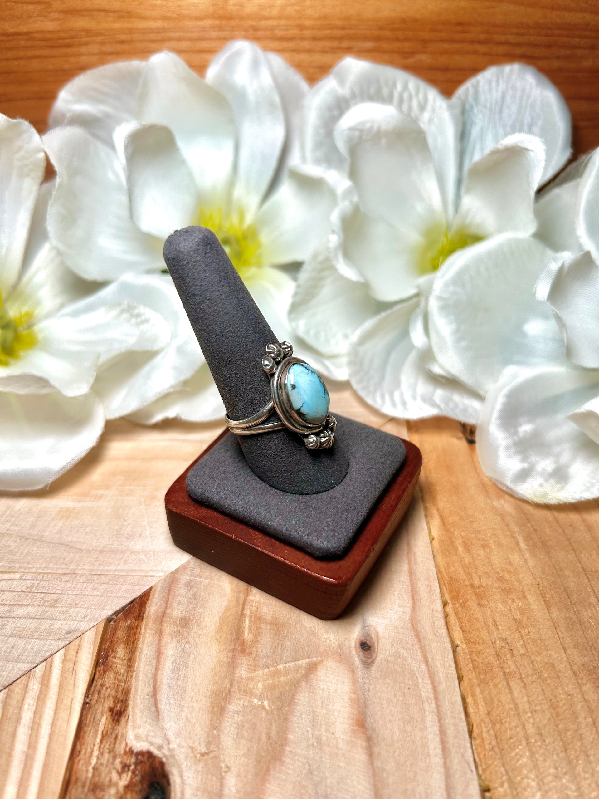 Navajo Made Golden Hill Turquoise & Sterling Silver Ring Size 9.75