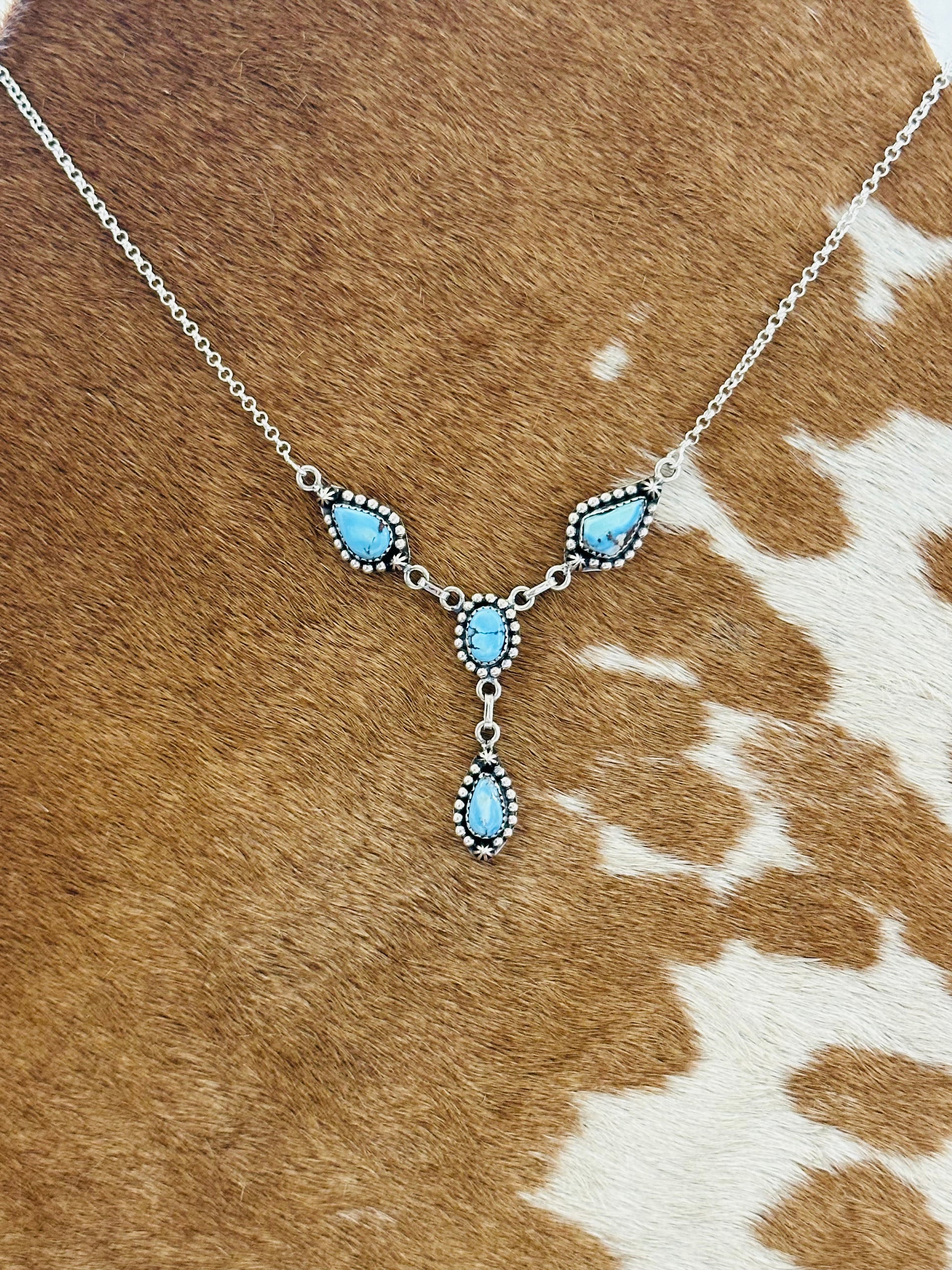 Southwest Handmade Golden Hills Turquoise & Sterling Silver Lariat Necklace