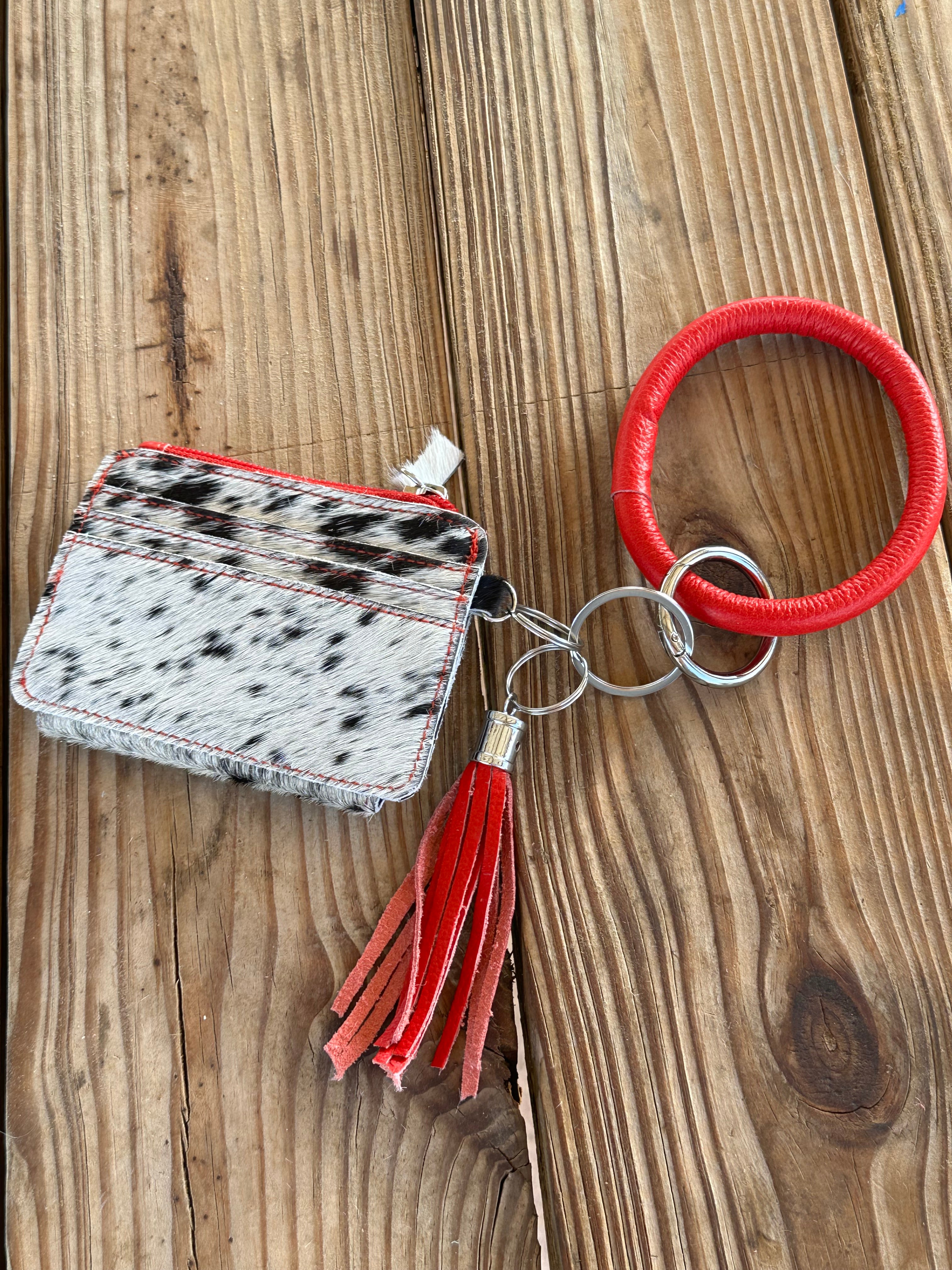 Genuine Leather & Cowhide Wristlet Card Holder