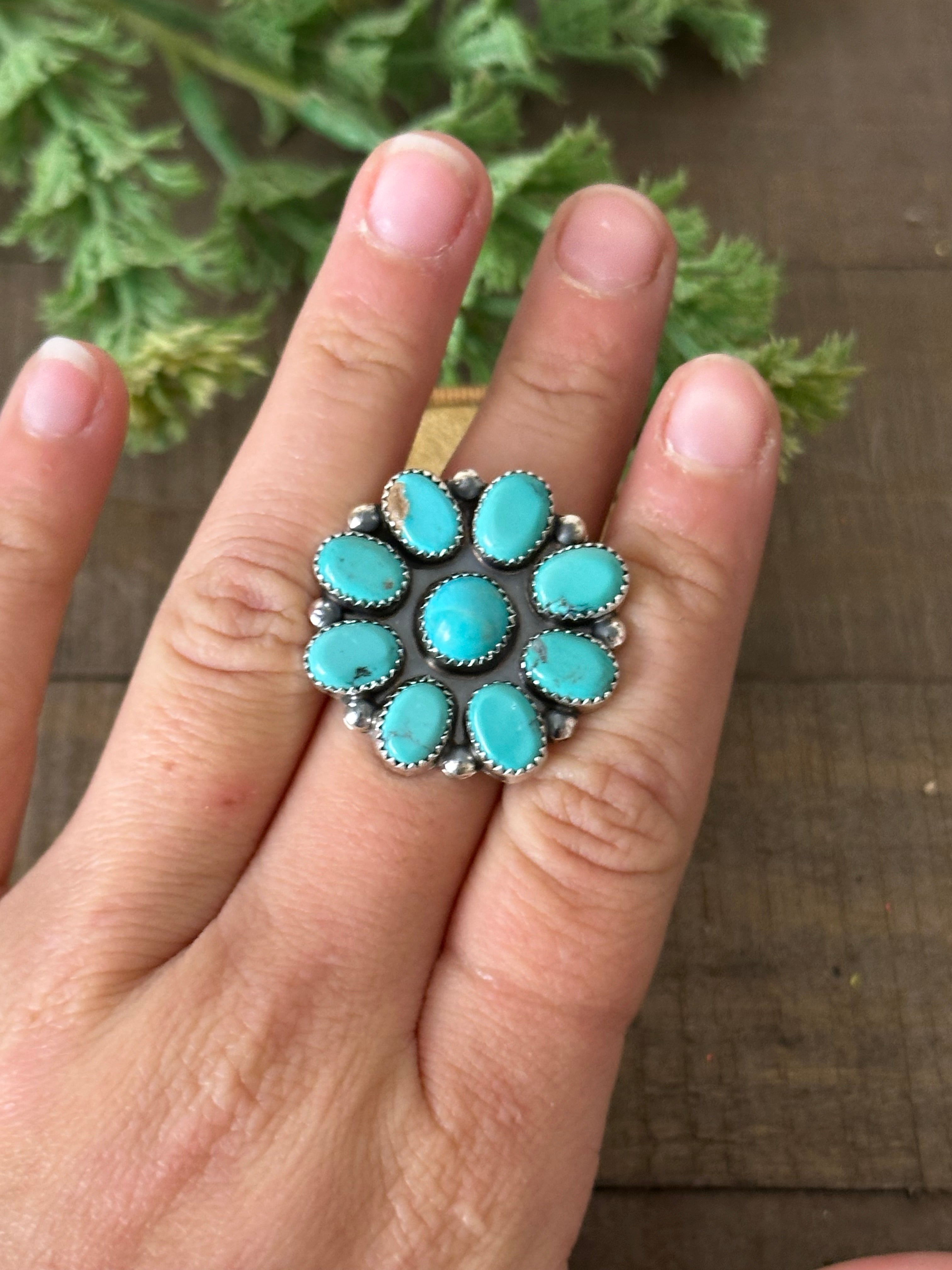 Navajo Made Kingman Turquoise & Sterling Silver Ring Size 7