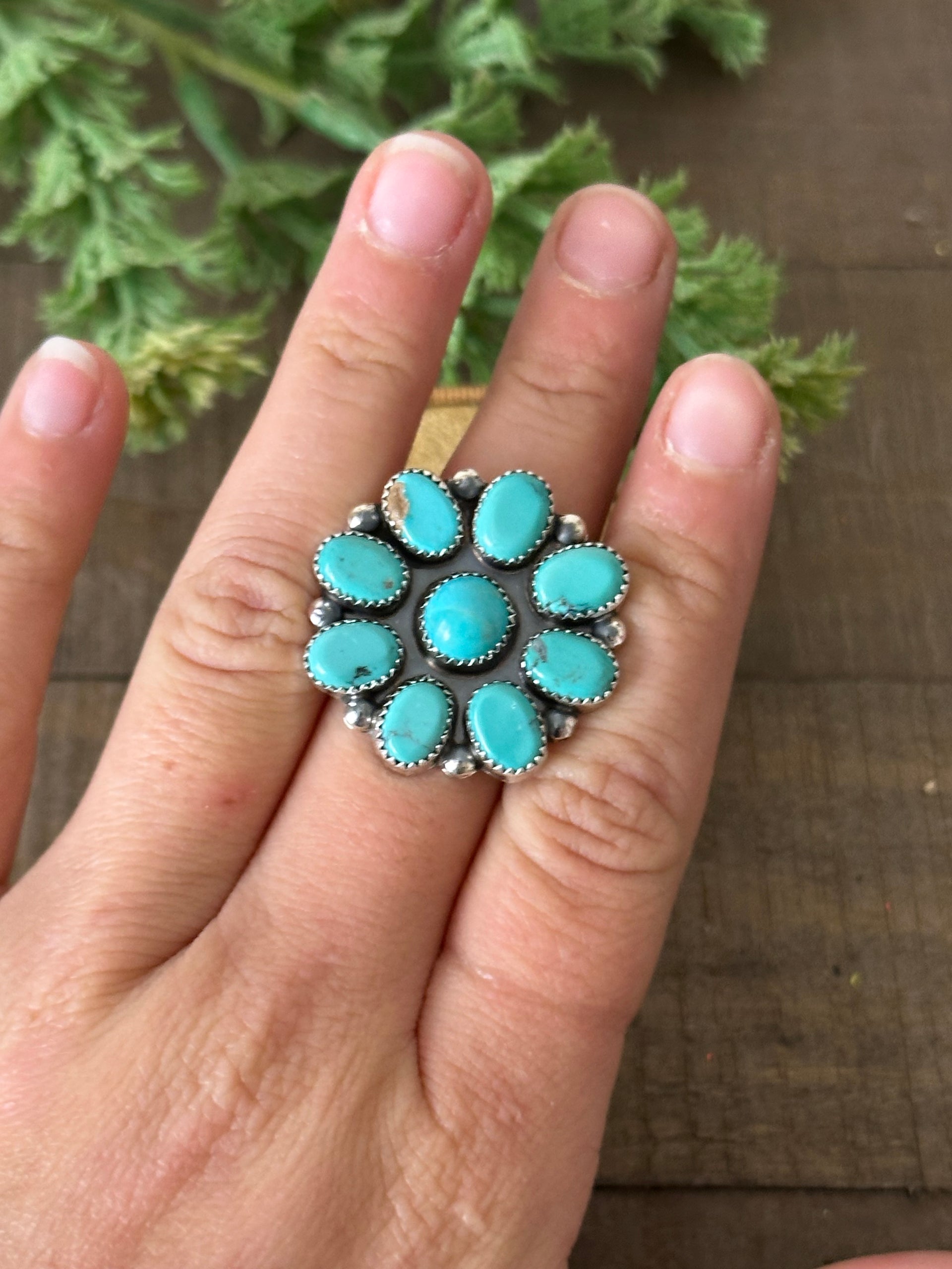Navajo Made Kingman Turquoise & Sterling Silver Ring Size 7