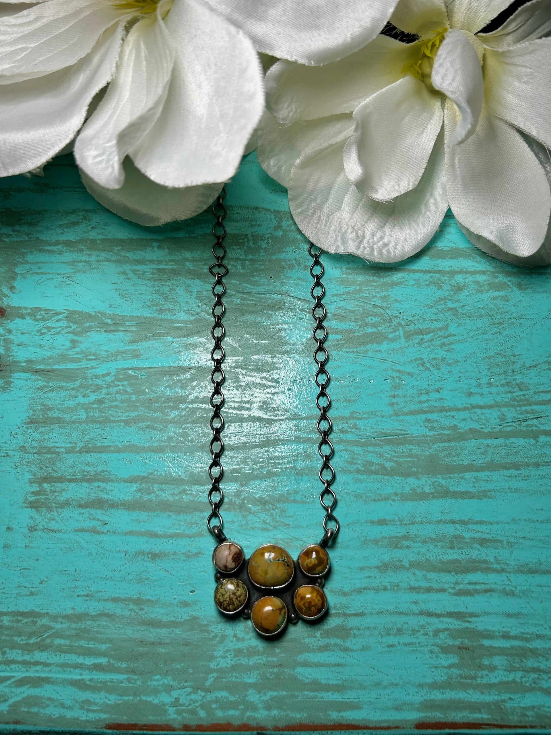 Navajo Made Blue Moon Turquoise & Sterling Sliver Necklace