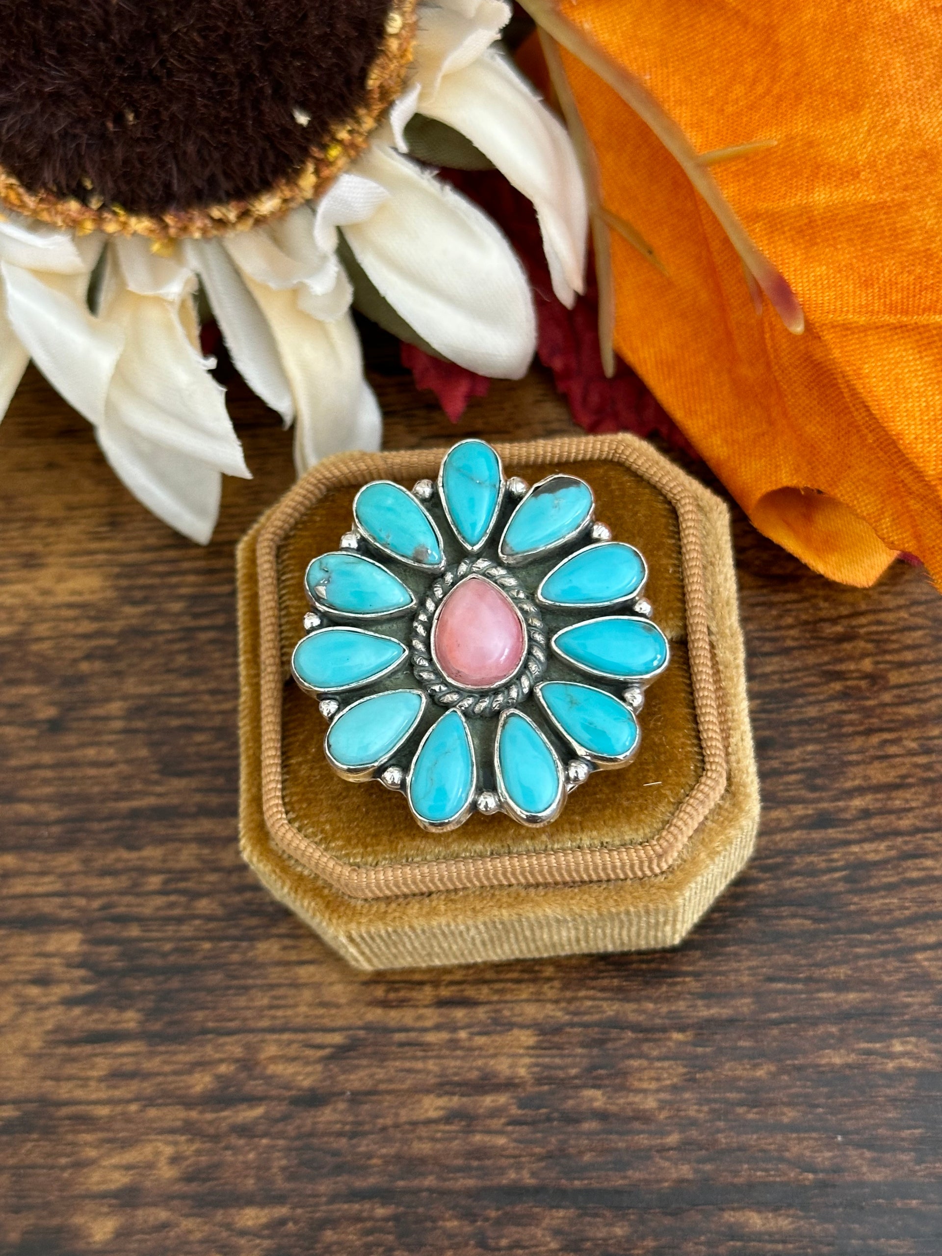 Southwest Handmade Multi Stone & Sterling Silver Adjustable Ring