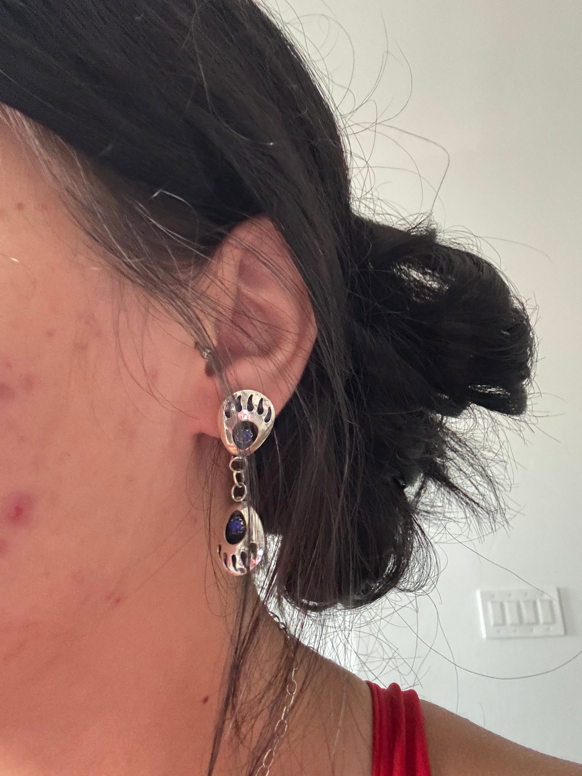 Navajo Made Lapis & Sterling Silver Post Dangle Earrings