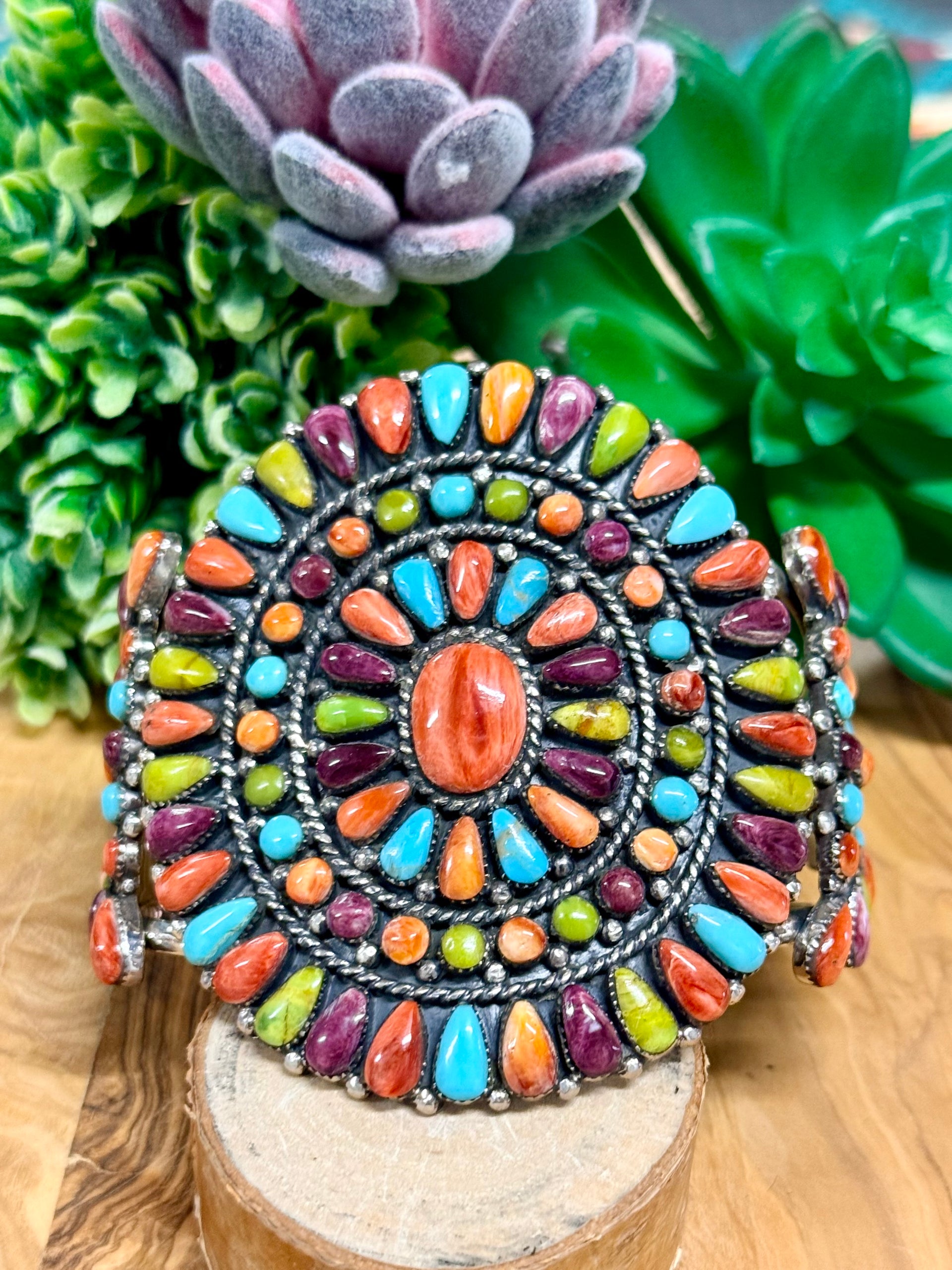 Southwest Handmade Multi Stone & Sterling Silver Cuff Bracelet