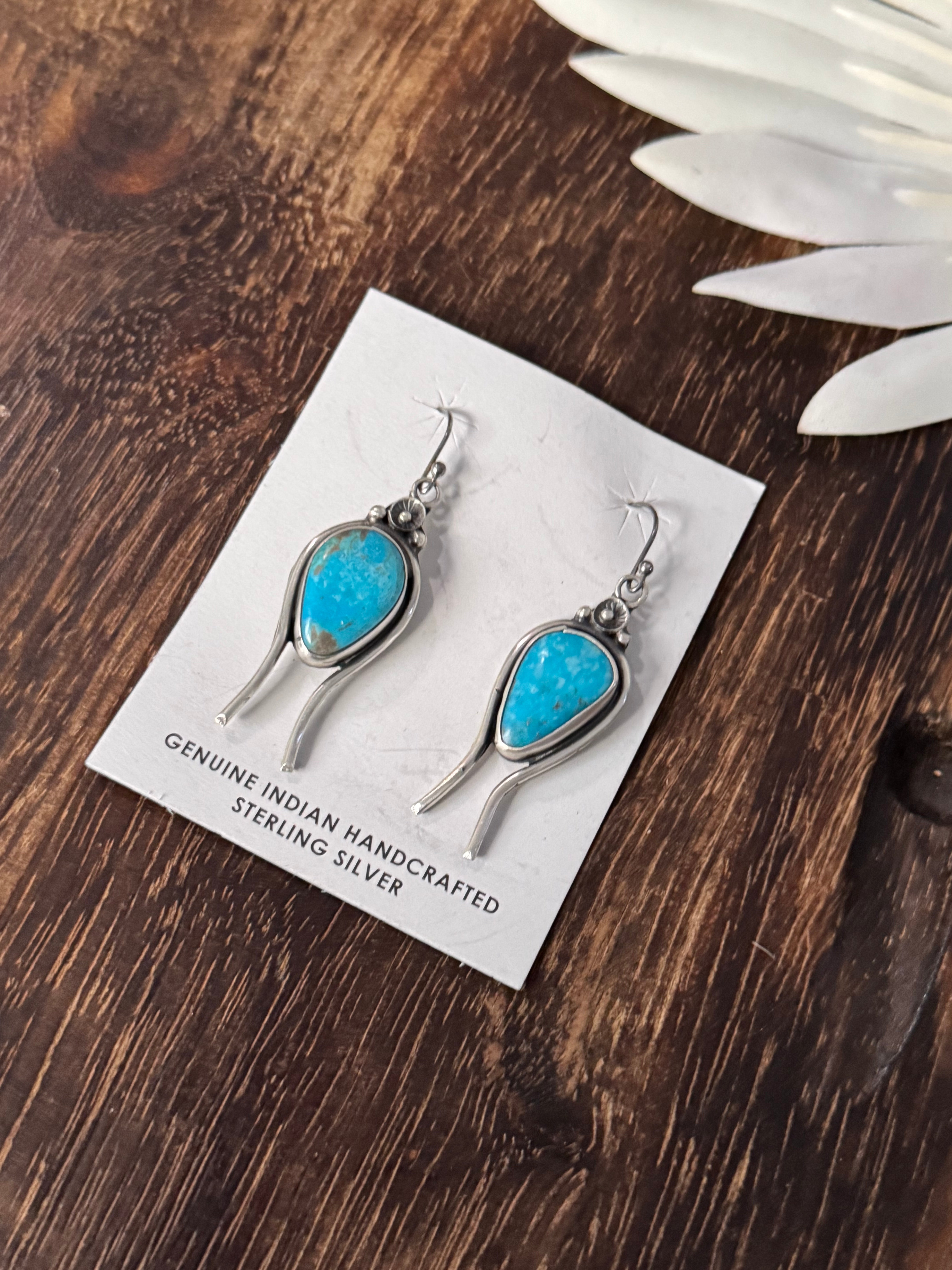 Navajo Made Kingman Turquoise & Sterling Silver Dangle Earrings