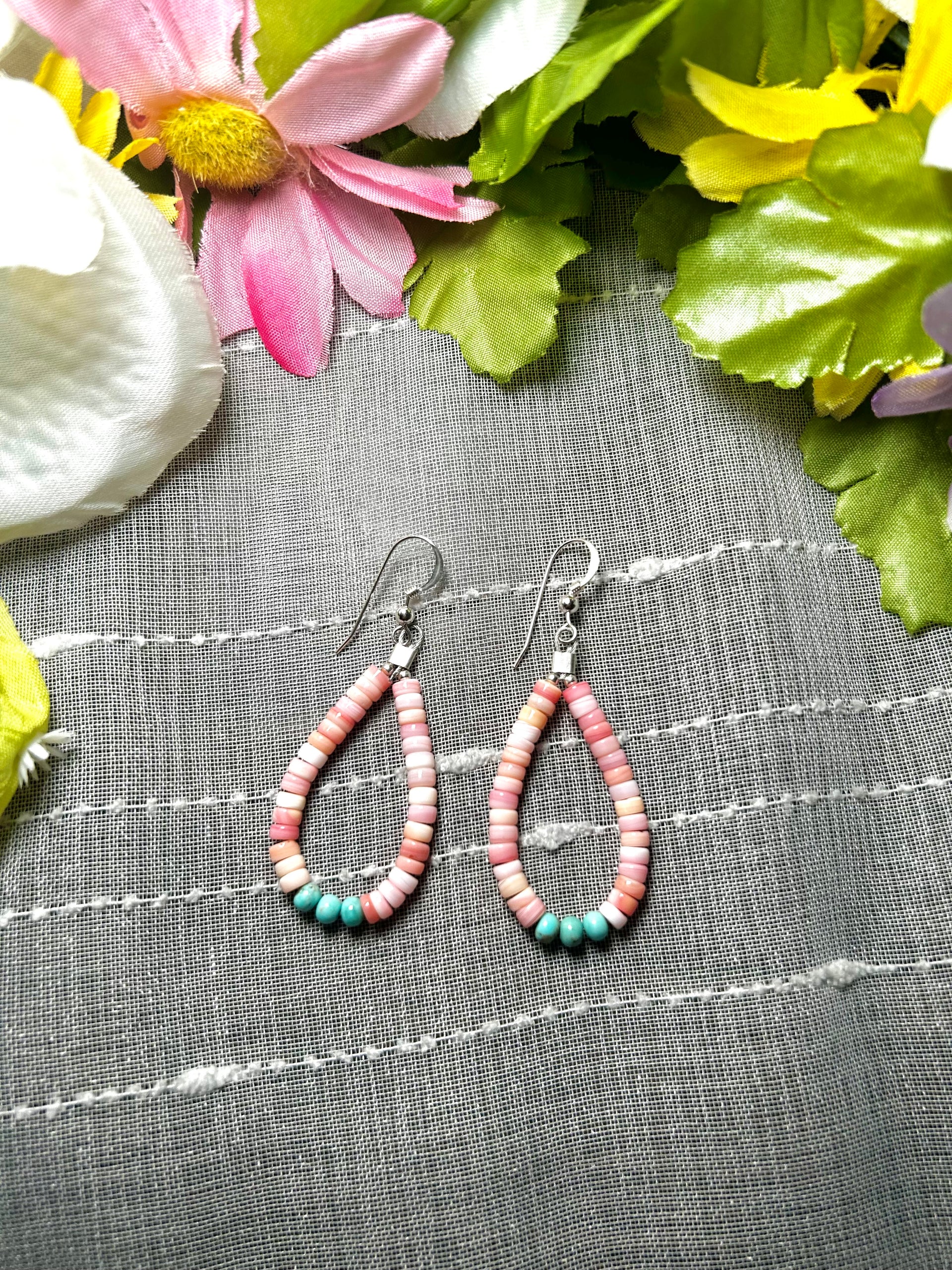 Navajo Made Multi Stone  & Sterling Silver Dangle Earrings