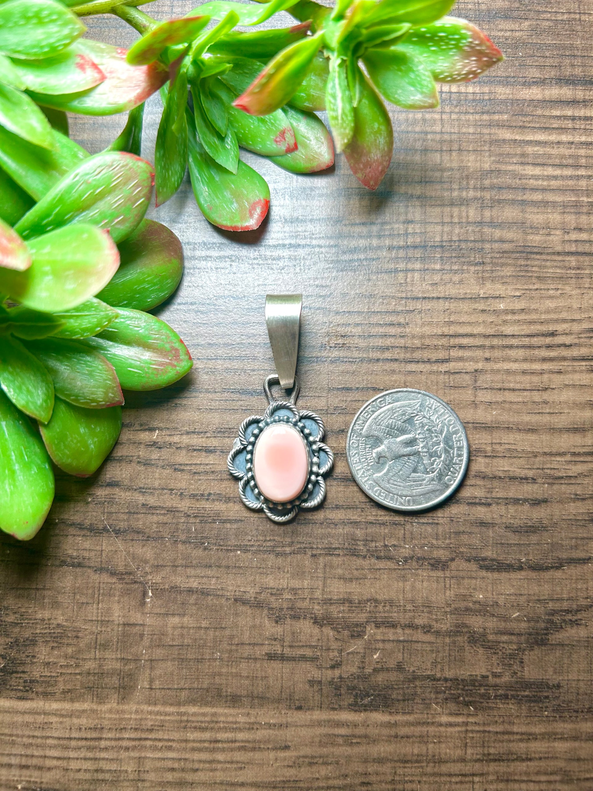 Navajo Made Pink Conch & Sterling Silver Pendant