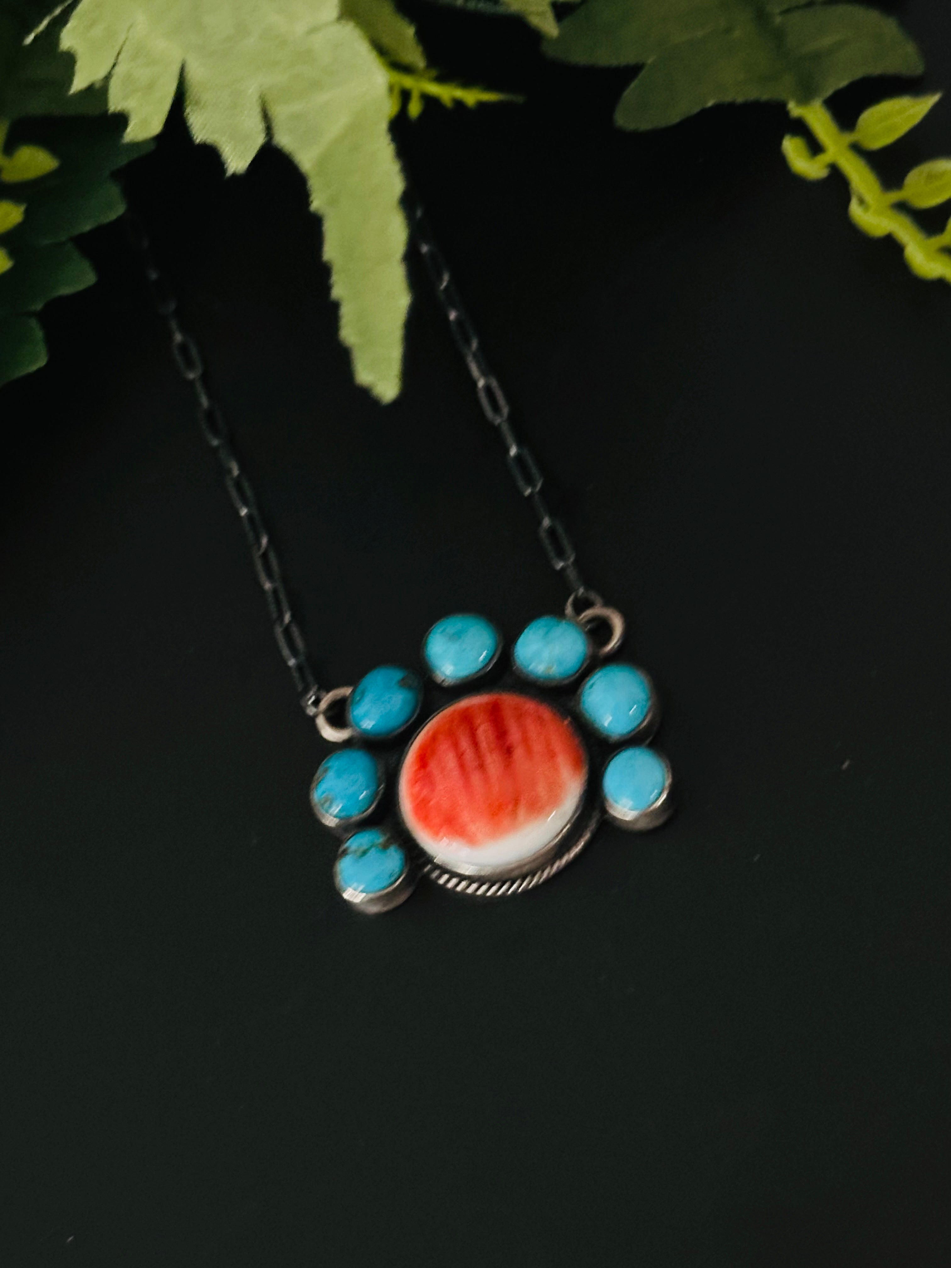 Navajo Made Multi Stone & Sterling Silver Necklace