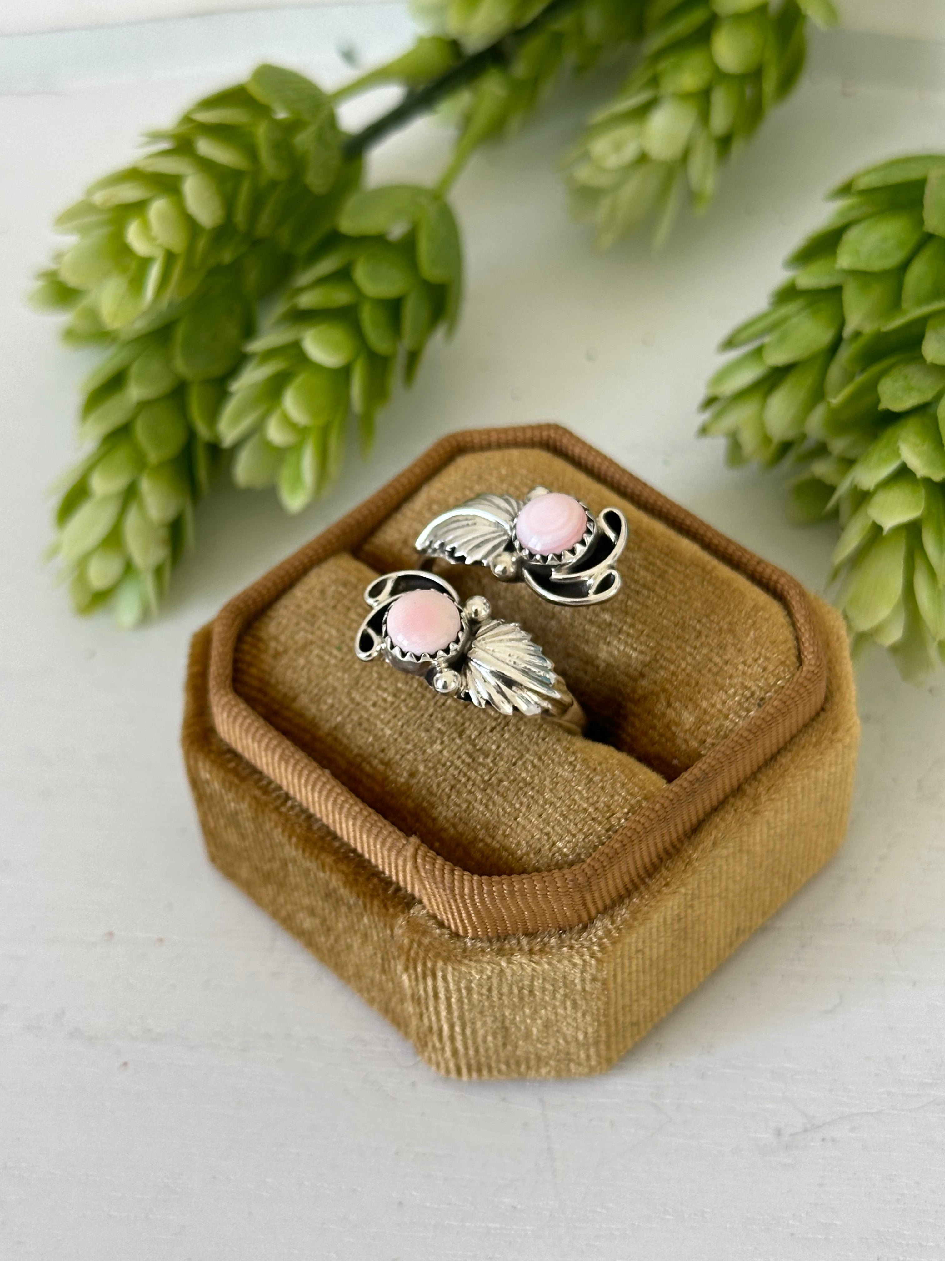 Navajo Made Pink Conch & Sterling Silver Adjustable Ring