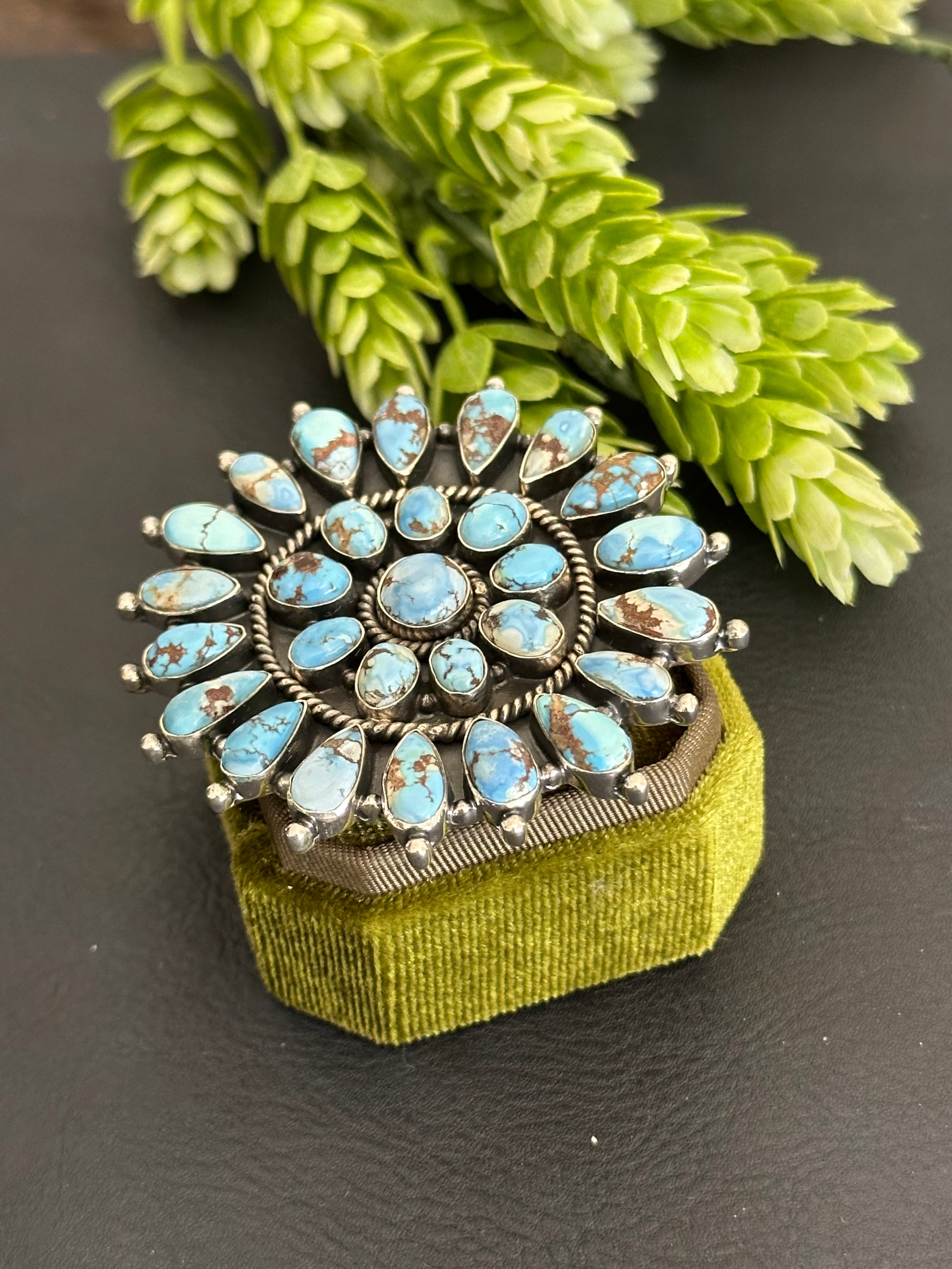 Southwest Handmade Golden Hills Turquoise & Sterling Silver Adjustable Cluster Ring