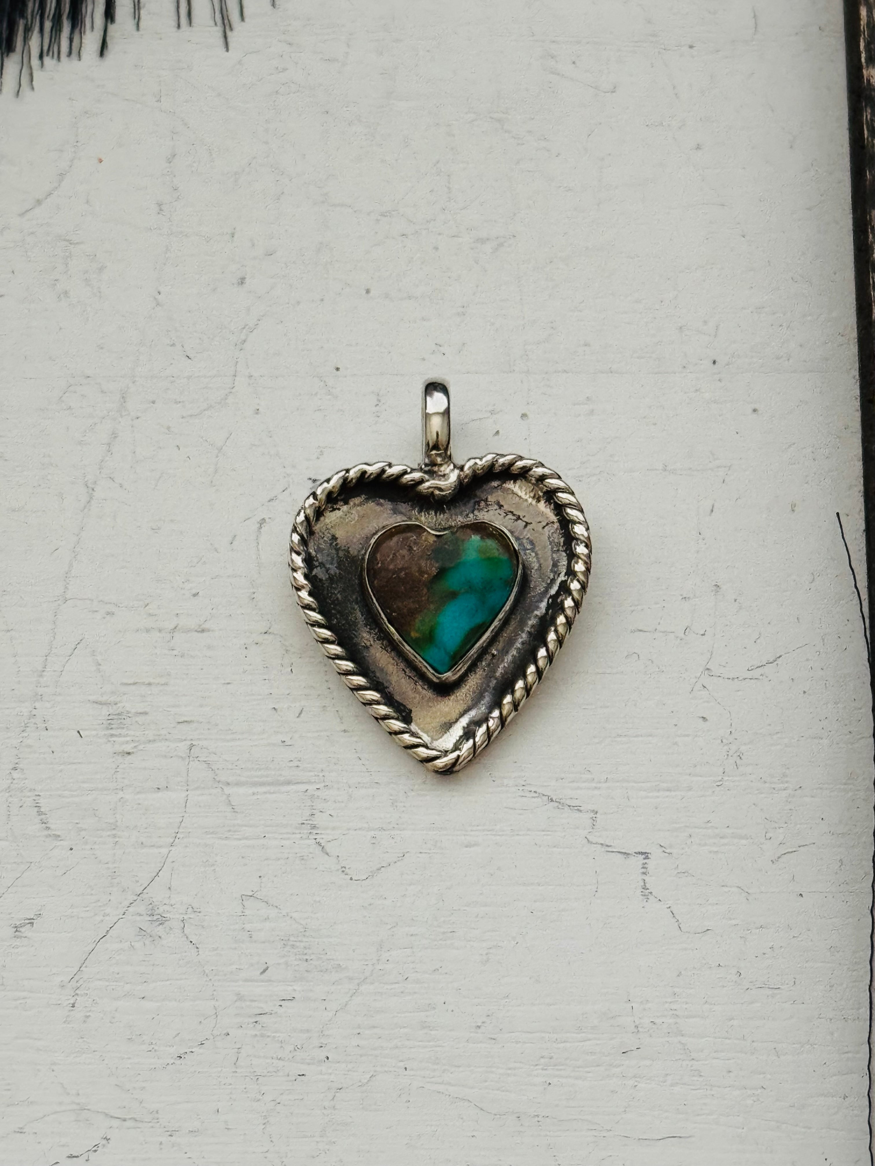 Southwest Handmade Turquoise & Sterling Silver Heart Pendants