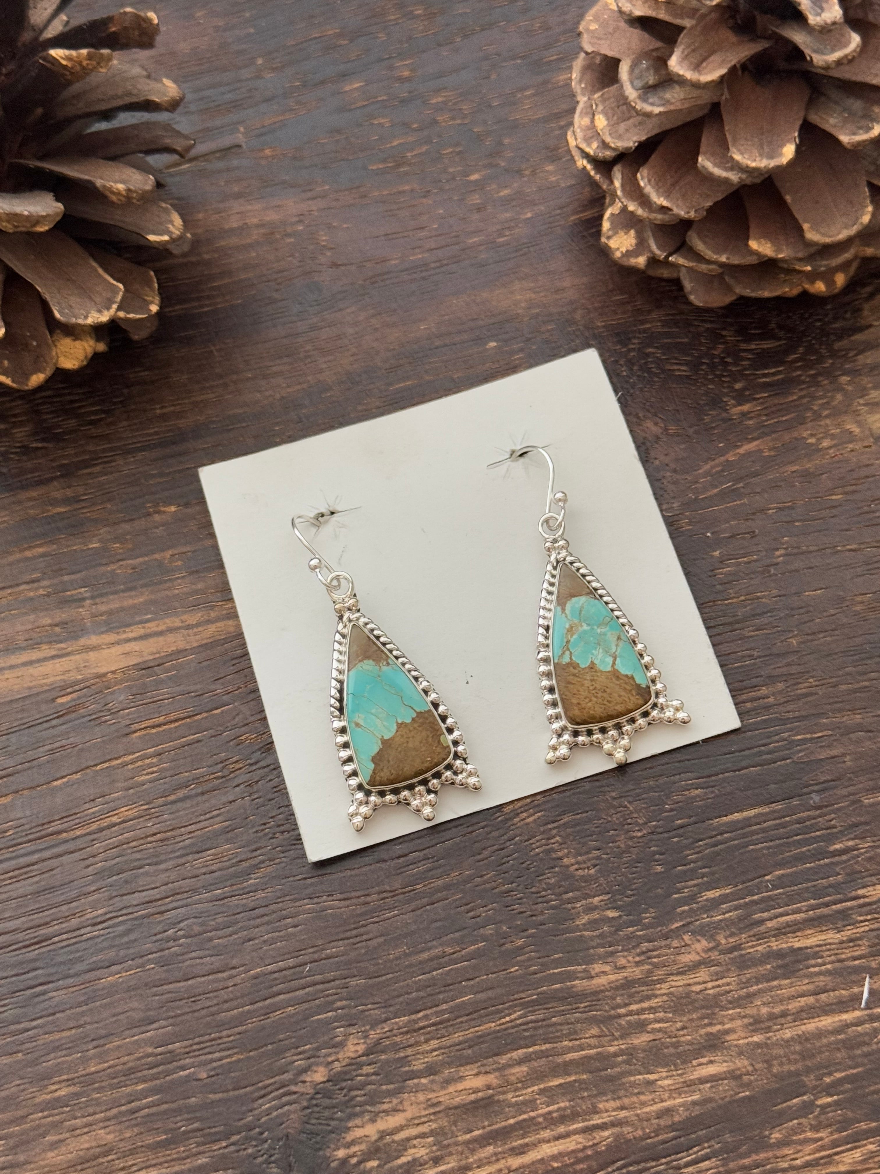 Southwest Handmade #8 Turquoise & Sterling Silver Dangle Earrings