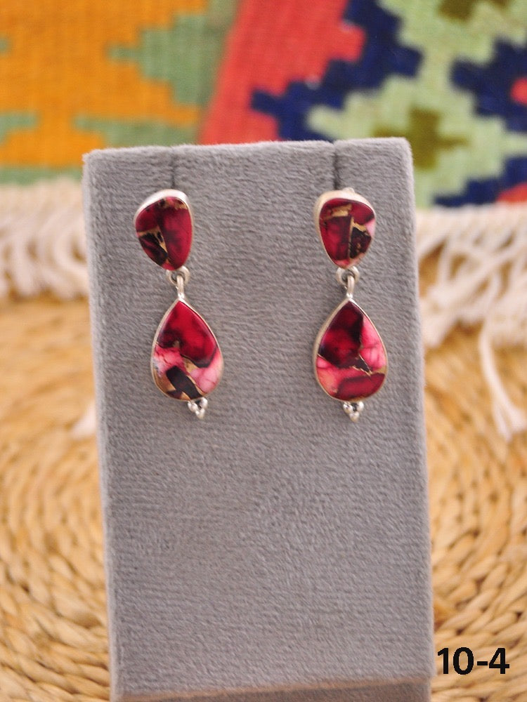 Southwest Made Rose Dahlia & Sterling Silver Dangle Earrings