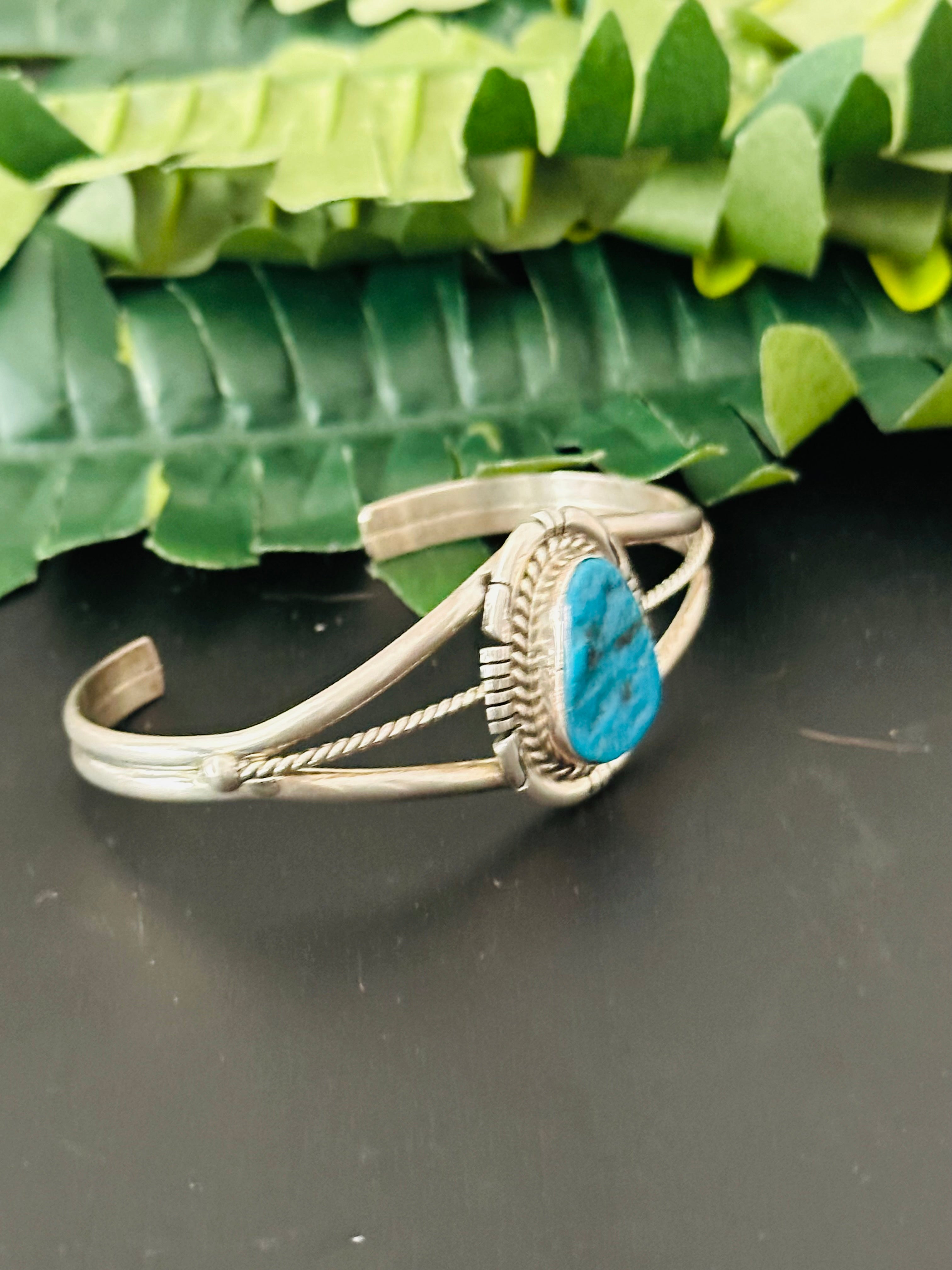 Navajo Made Kingman Turquoise & Sterling Silver Cuff Bracelet