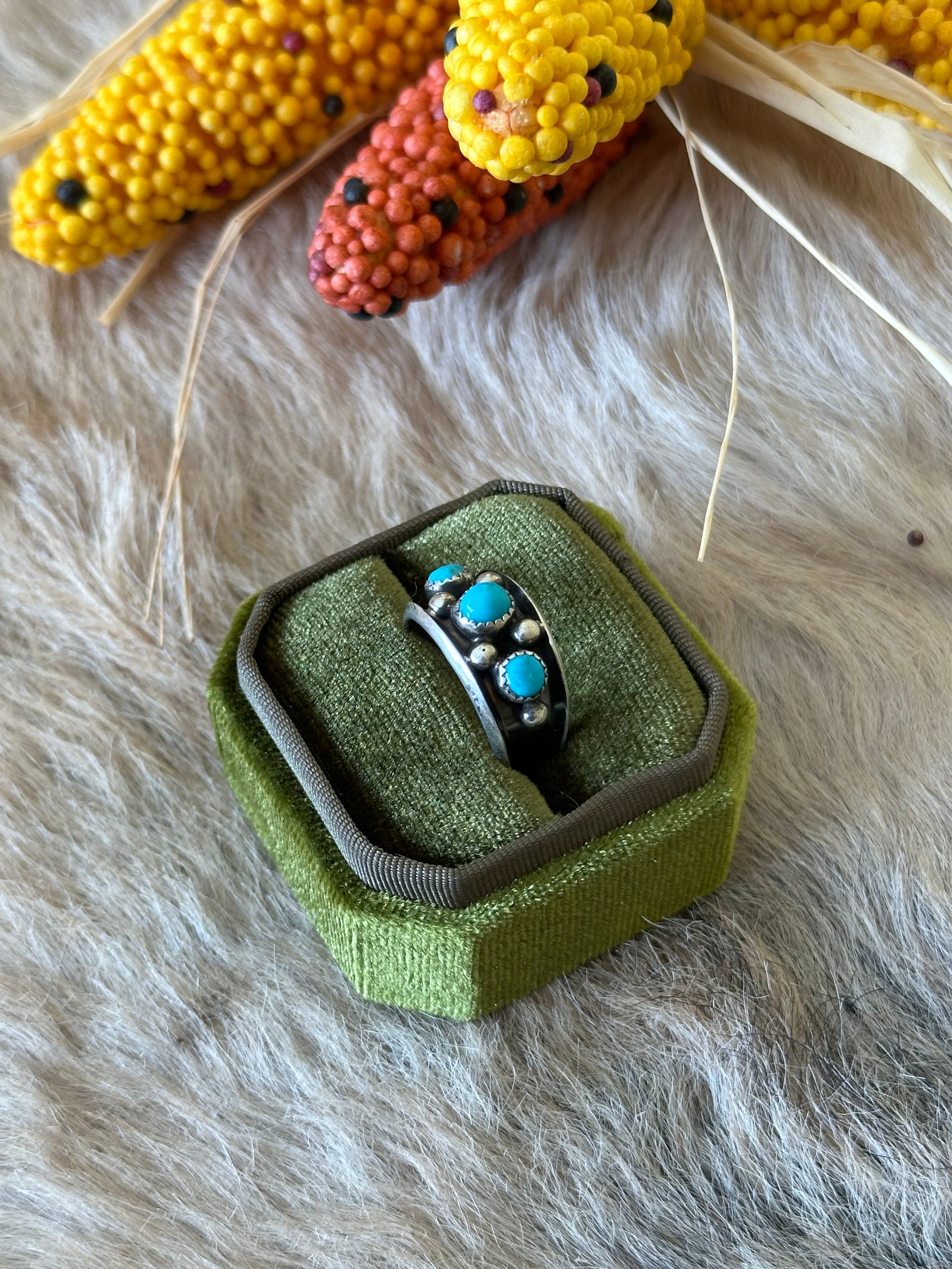 Navajo Made Kingman Turquoise & Sterling Silver Ring