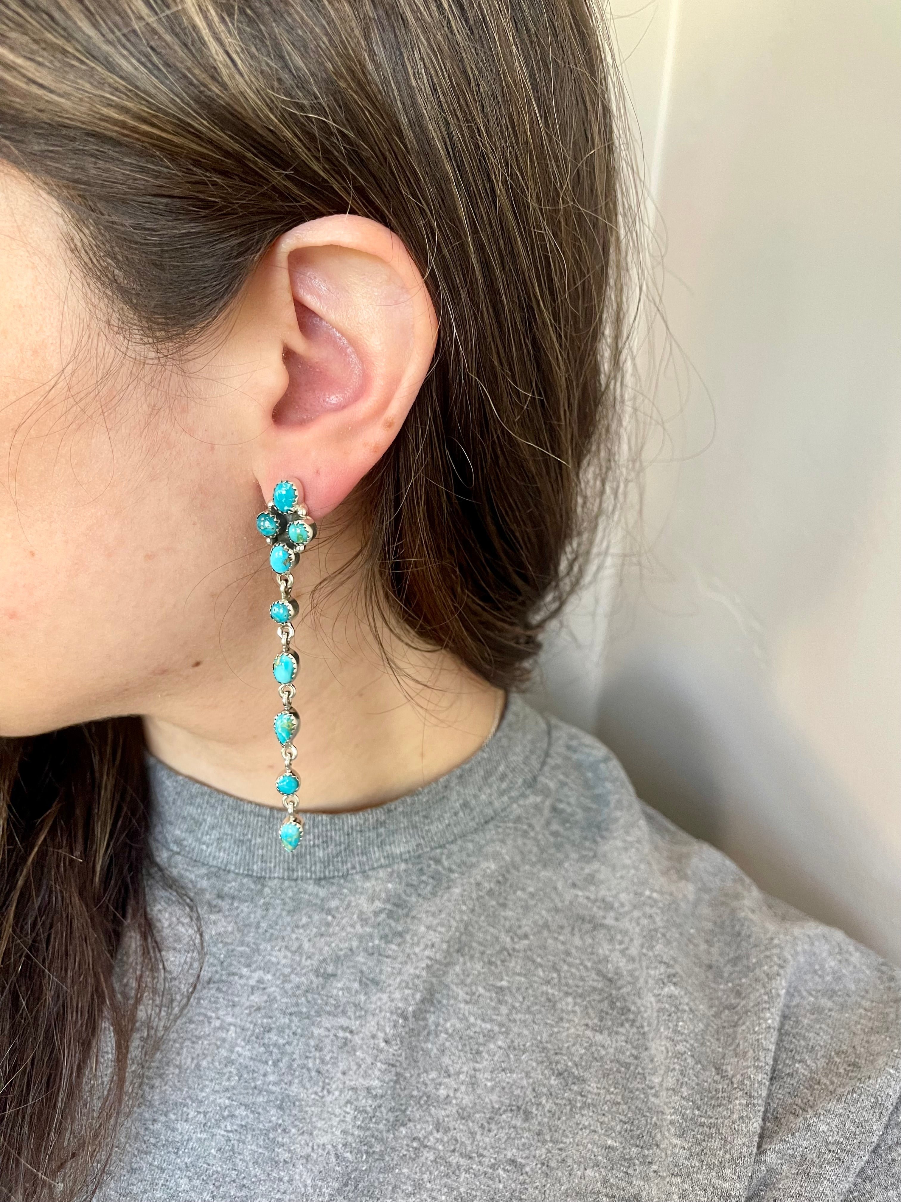 Southwest Handmade Sonoran Mountain Turquoise & Sterling Silver Post Dangle Earrings