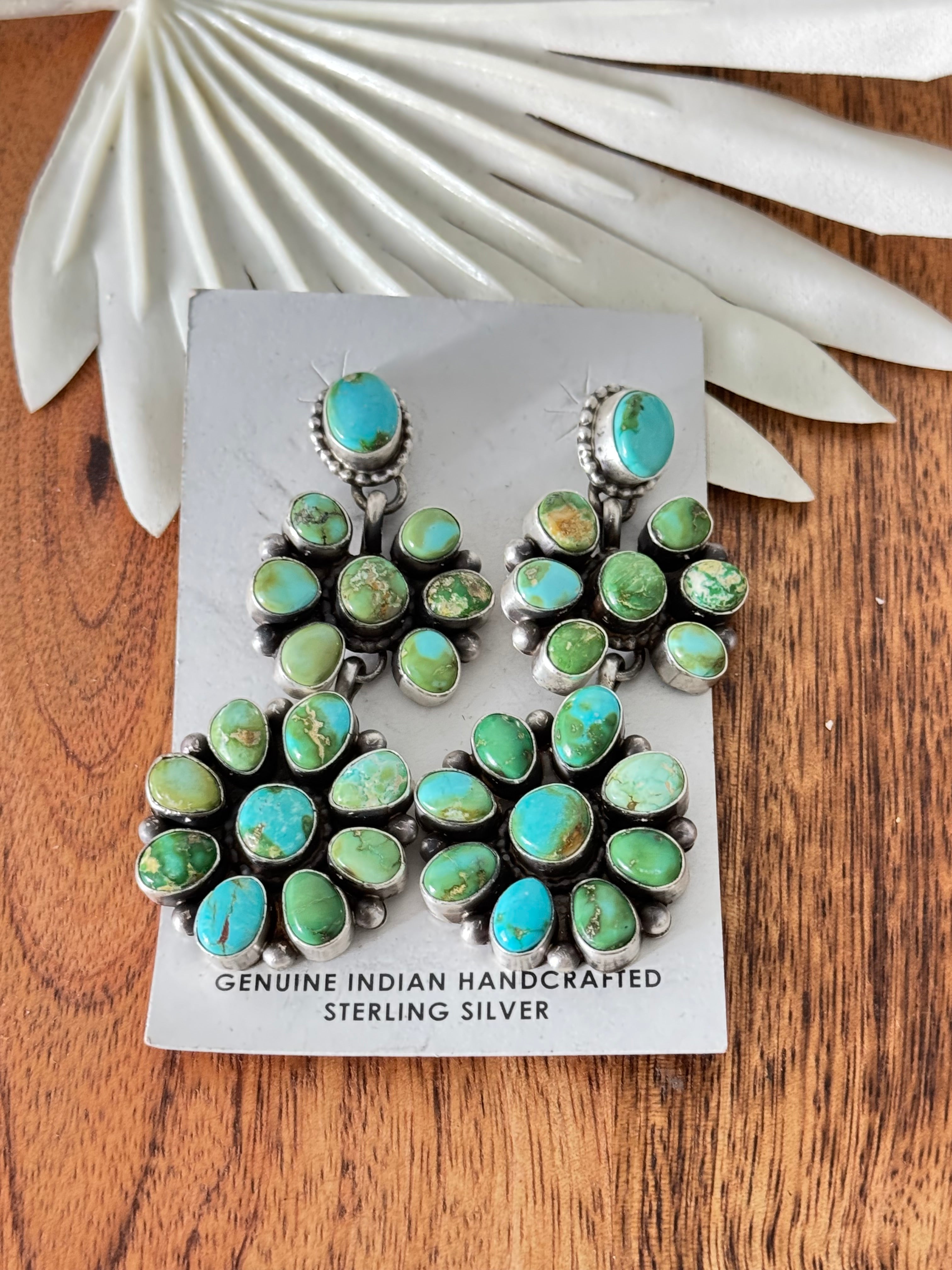 Timothy Yazzie Sonoran Mountain Turquoise & Sterling Silver Post Cluster Dangle Earrings