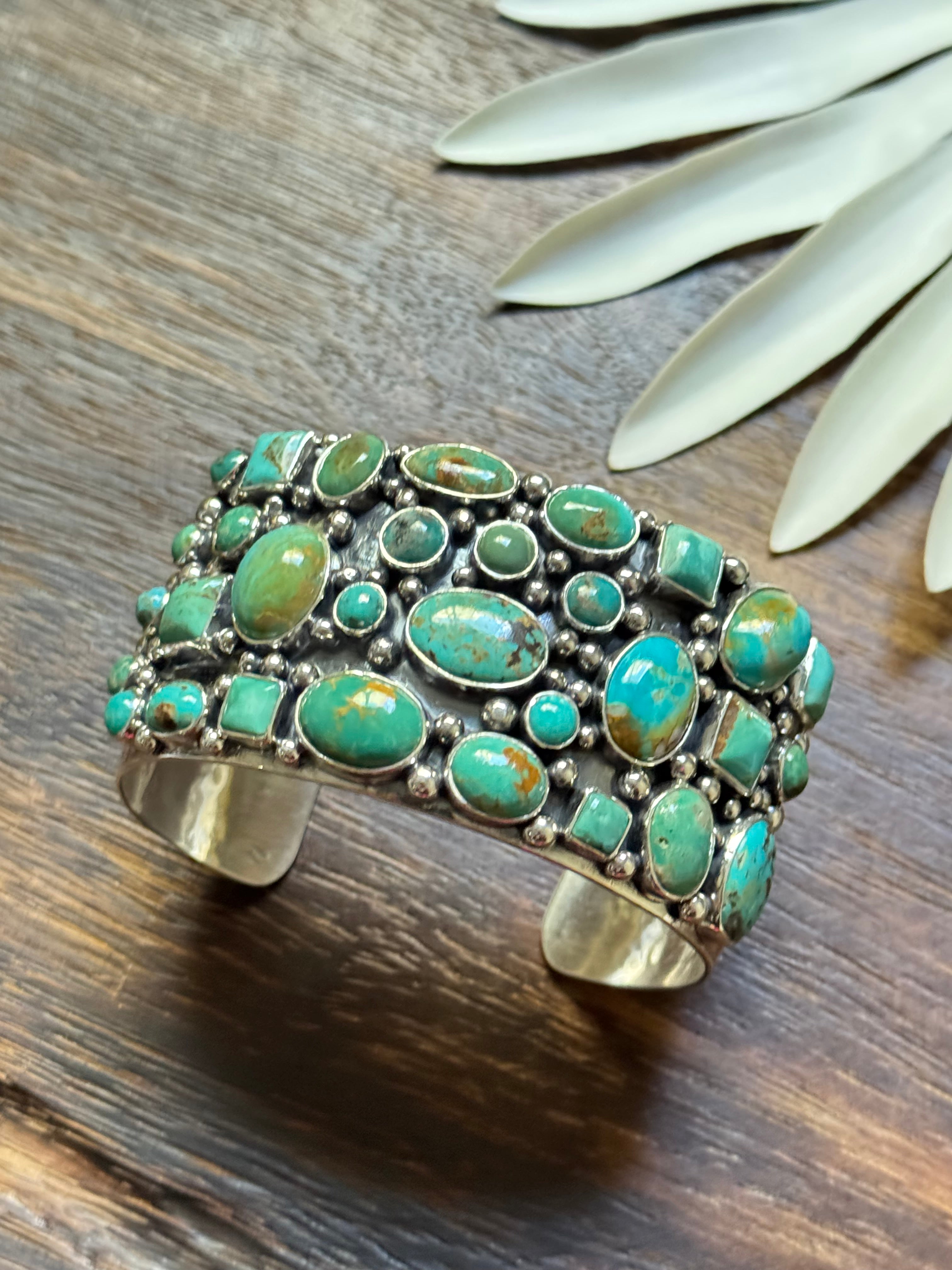 Larry Kaye Multi Turquoise & Sterling Silver Cluster Cuff Bracelet