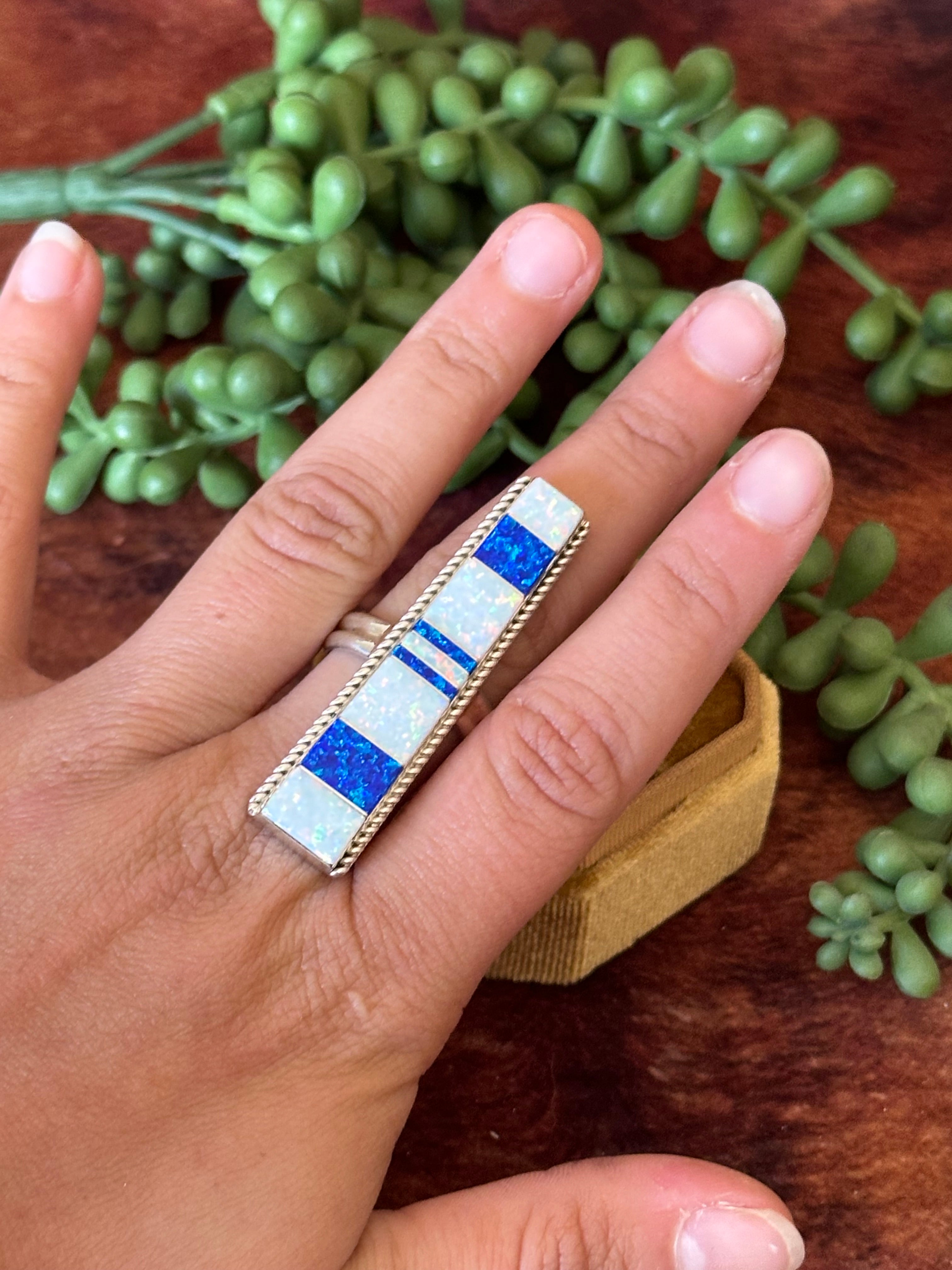 Navajo Made Opal & Sterling Silver Inlay Ring Size 9