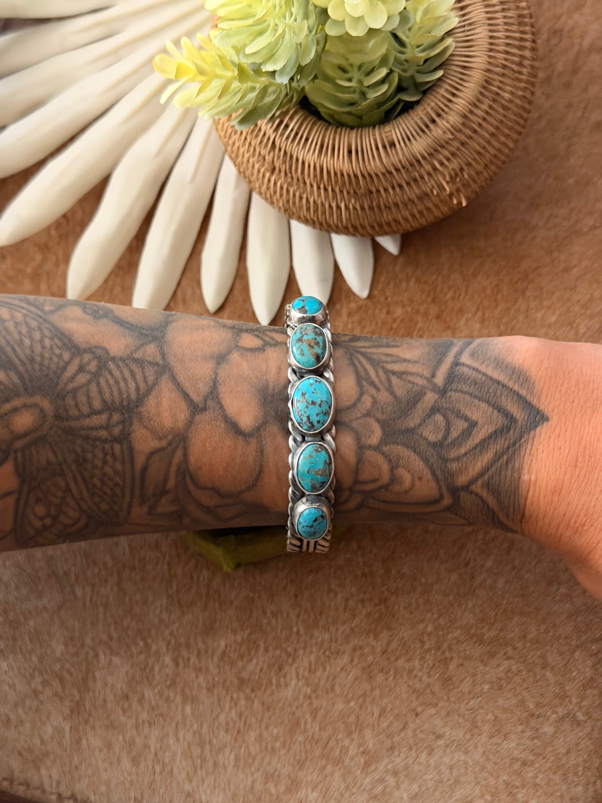 Navajo Made Red Skin Turquoise & Sterling Silver Cuff Bracelet