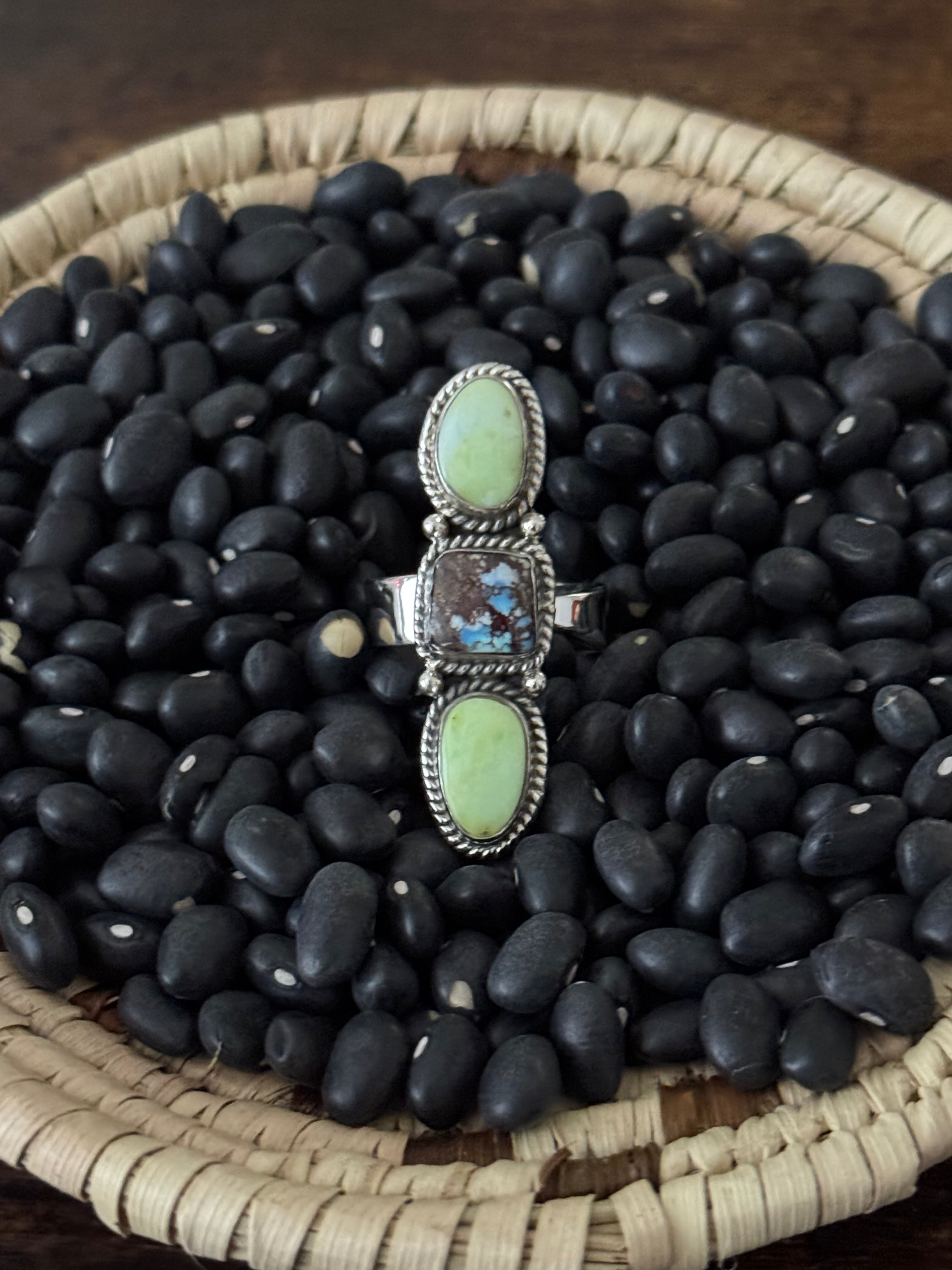 Southwest Handmade Multi Stone & Sterling Silver Adjustable Cluster Ring